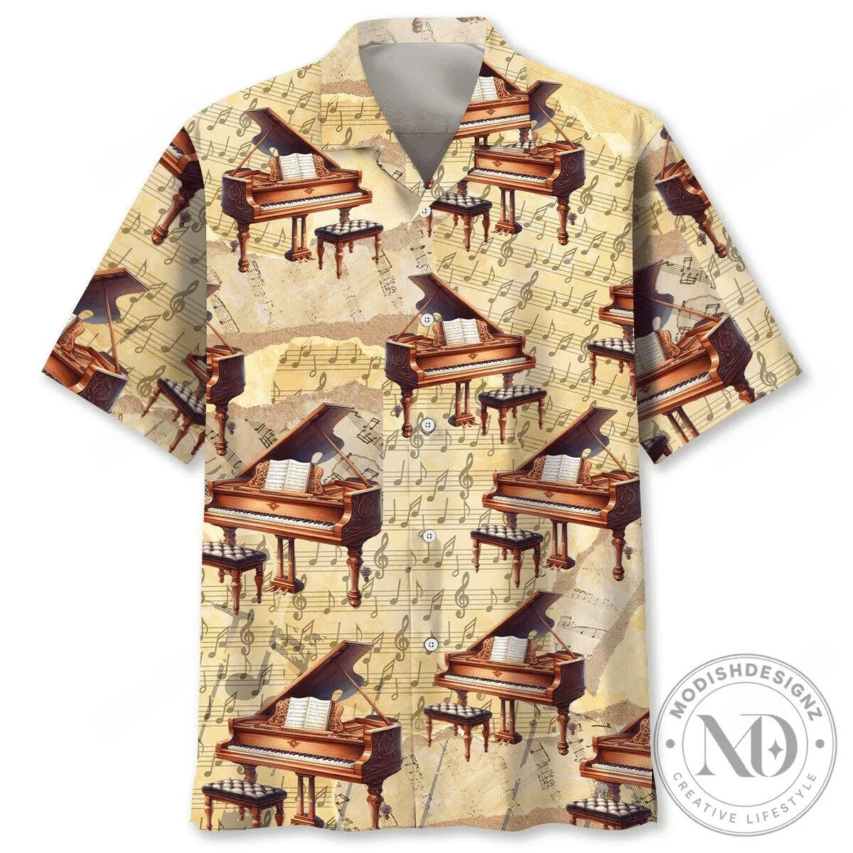 Grand Piano Music Sheet Pattern Hawaiian Shirt