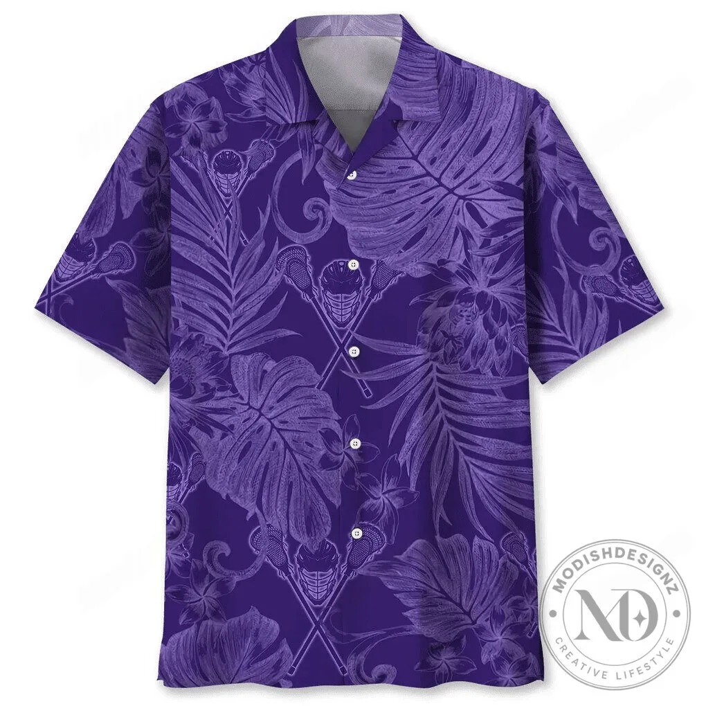 Purple Lacrosse Sticks Tropical Leaves Pattern Hawaiian Shirt 2 Purple Lacrosse Sticks Tropical Leaves Pattern Hawaiian Shirt