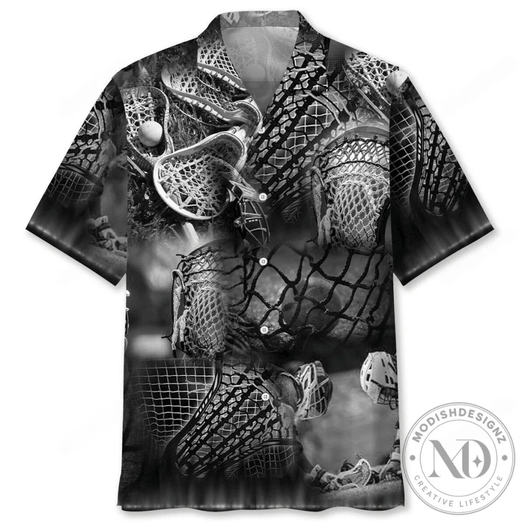 Lacrosse Sticks and Net Black and White Hawaiian Shirt 16 Lacrosse Sticks and Net Black and White Hawaiian Shirt