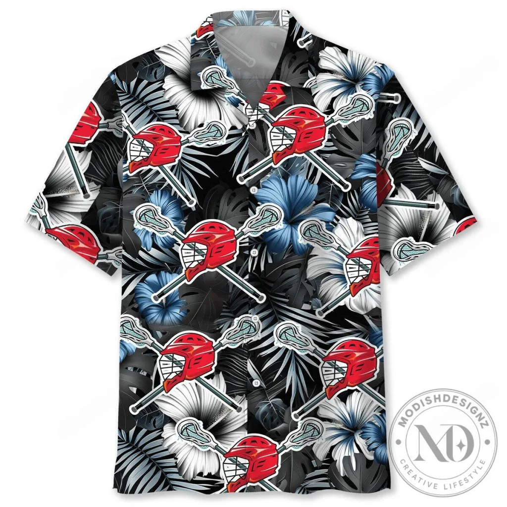 Lacrosse Helmet and Sticks Tropical Floral Pattern Hawaiian Shirt Lacrosse Helmet and Sticks Tropical Floral Pattern Hawaiian Shirt