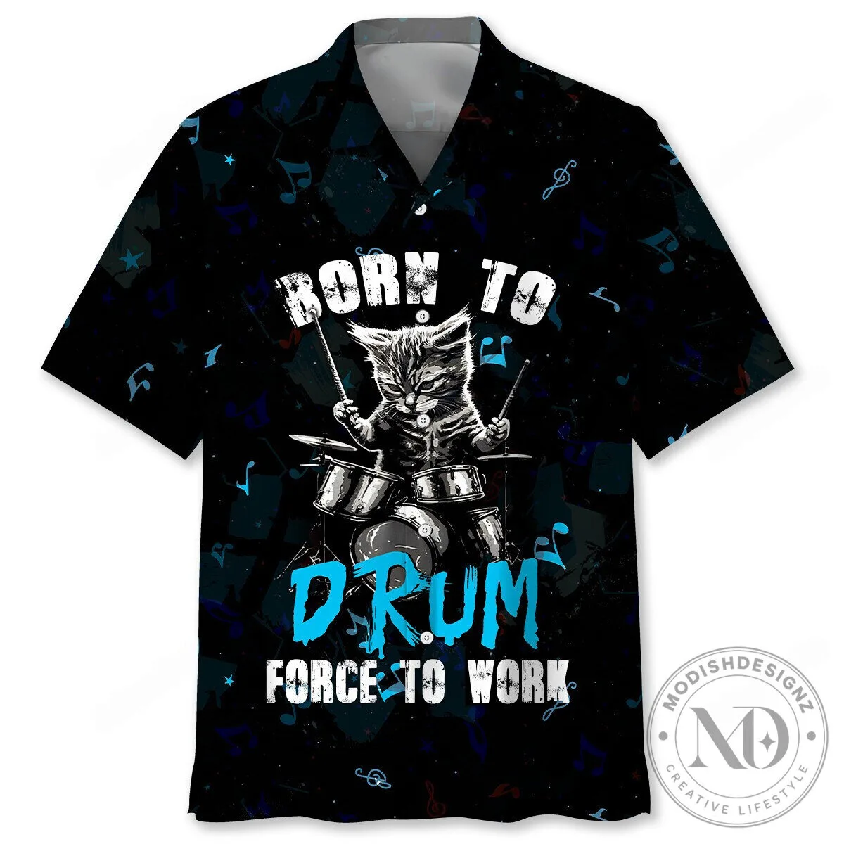 Born To Drum Force To Work Kitty Cat Drummer Hawaiian Shirt