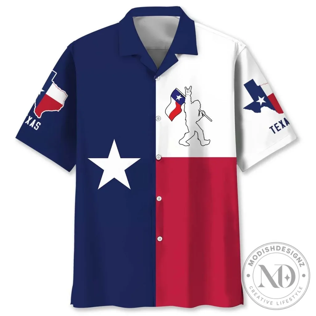 Texas Flag Patriotic Bigfoot Silhouette Red White Blue Hawaiian Shirt 1 Texas Flag Patriotic Bigfoot Silhouette Red White Blue Hawaiian Shirt