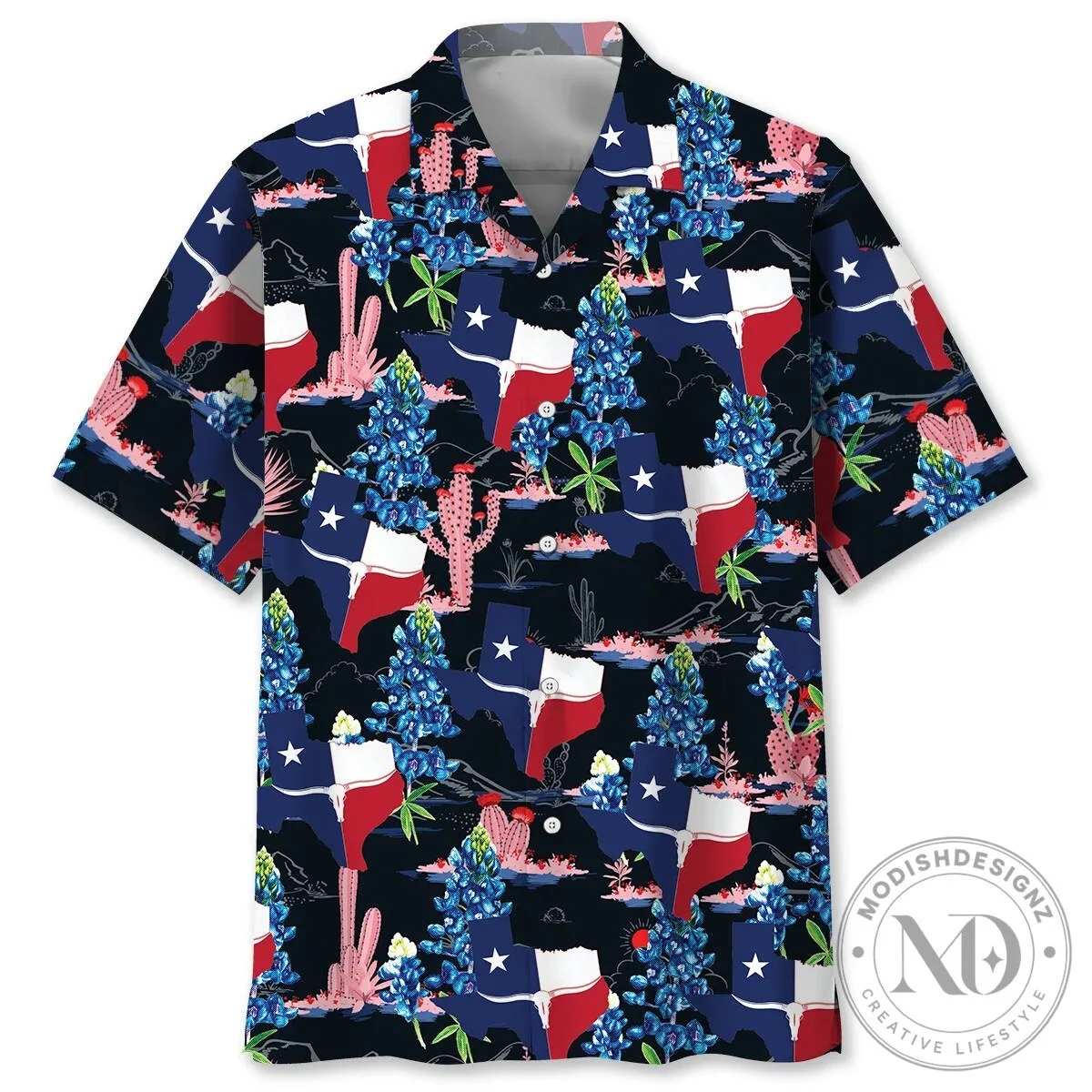 Texas Flag Bluebonnet Cactus Pattern Hawaiian Shirt