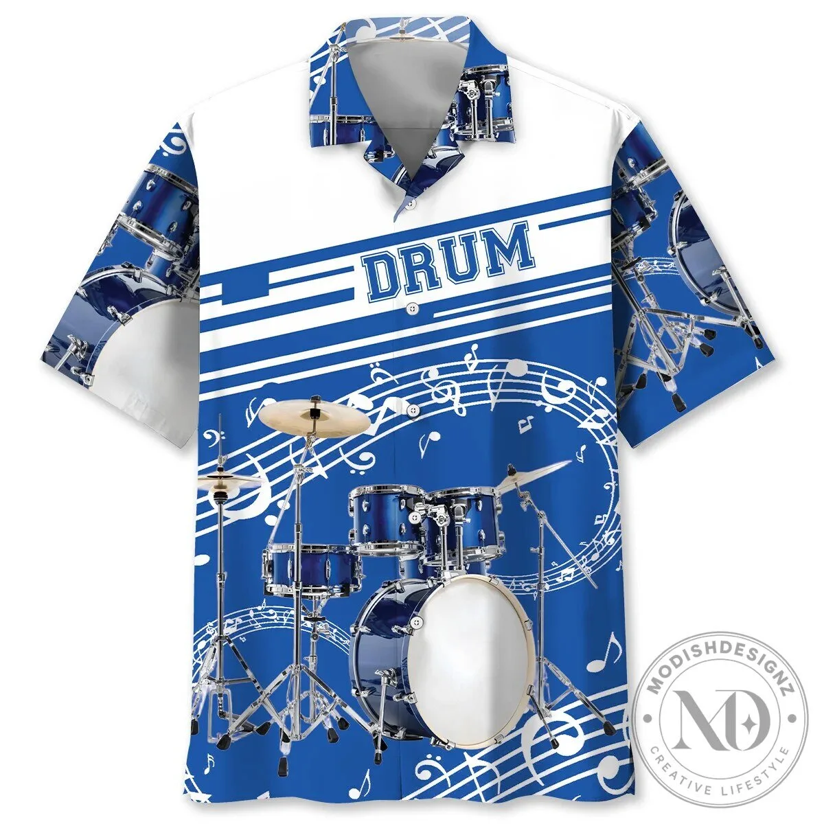 Blue Drum Set Musical Notes Hawaiian Shirt