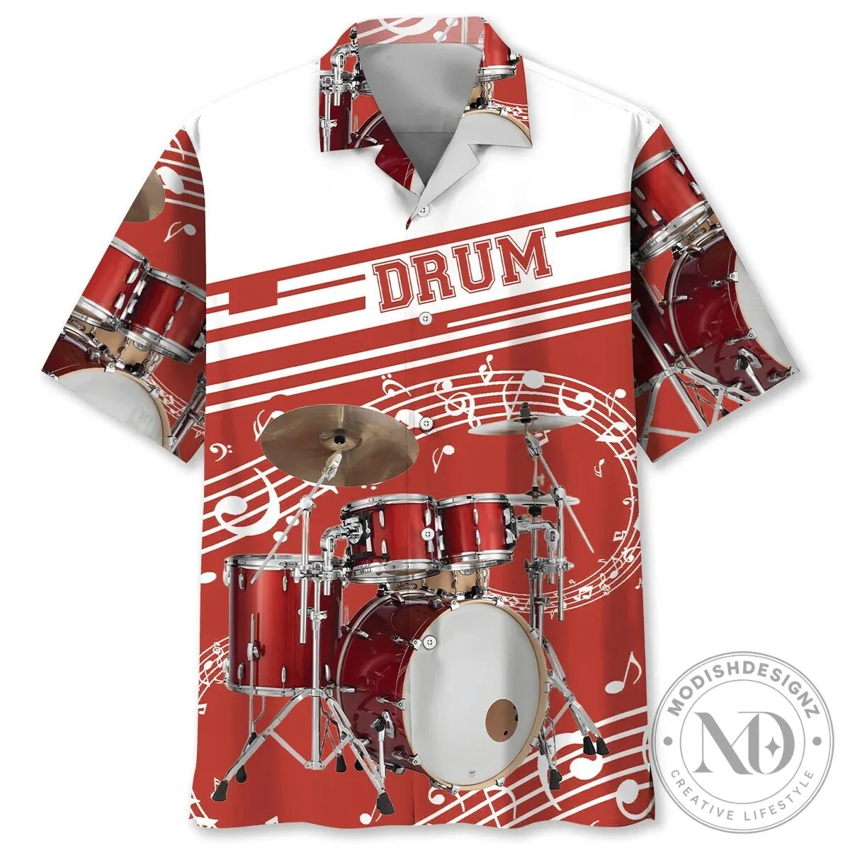 Red Drum Set Musical Instrument Pattern Hawaiian Shirt