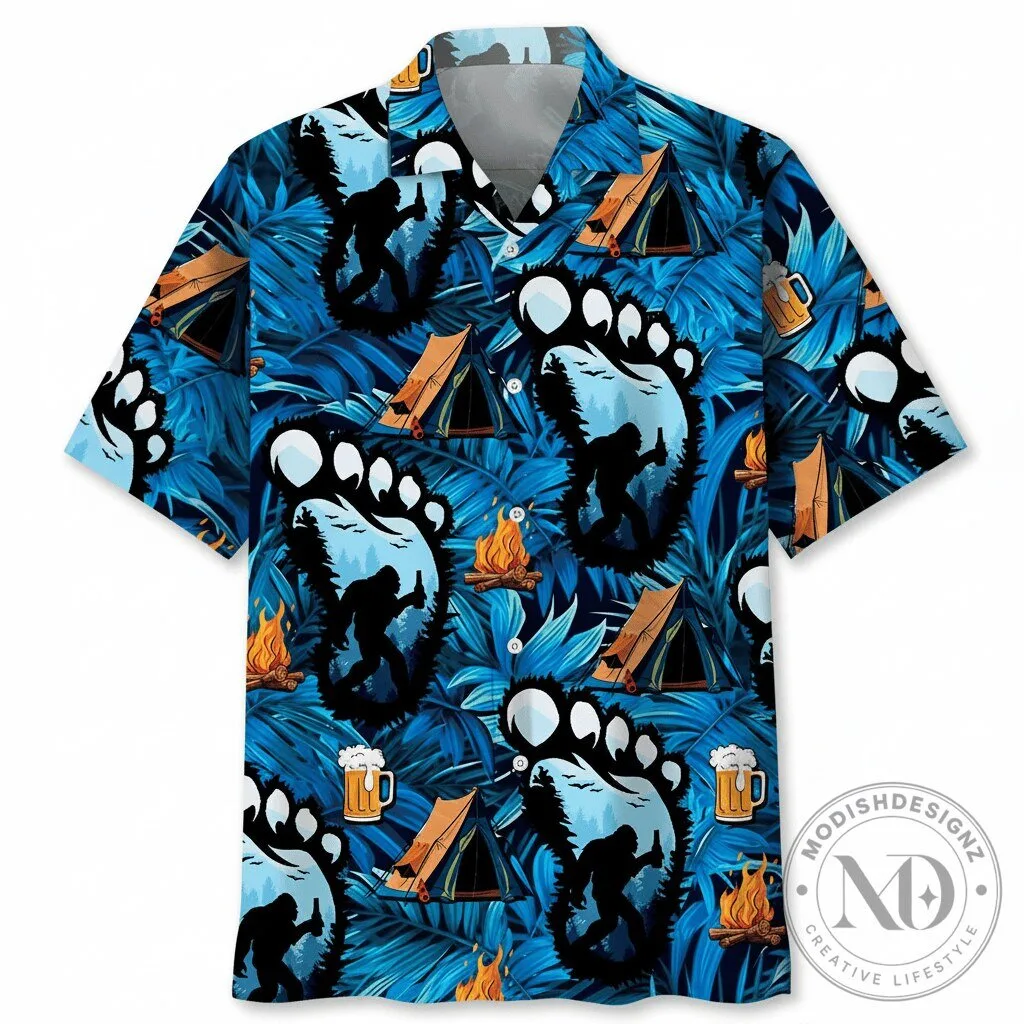 Bigfoot Camping and Beer Tropical Hawaiian Shirt