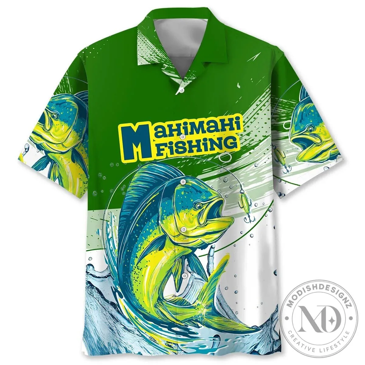 Mahi Mahi Fishing Green Hawaiian Shirt for Men and Women