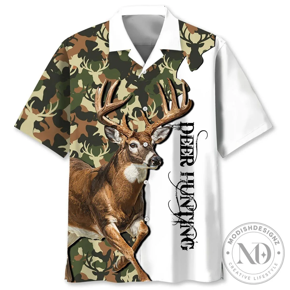 Men's Hawaiian Shirt Featuring Deer Hunting Camouflage Design