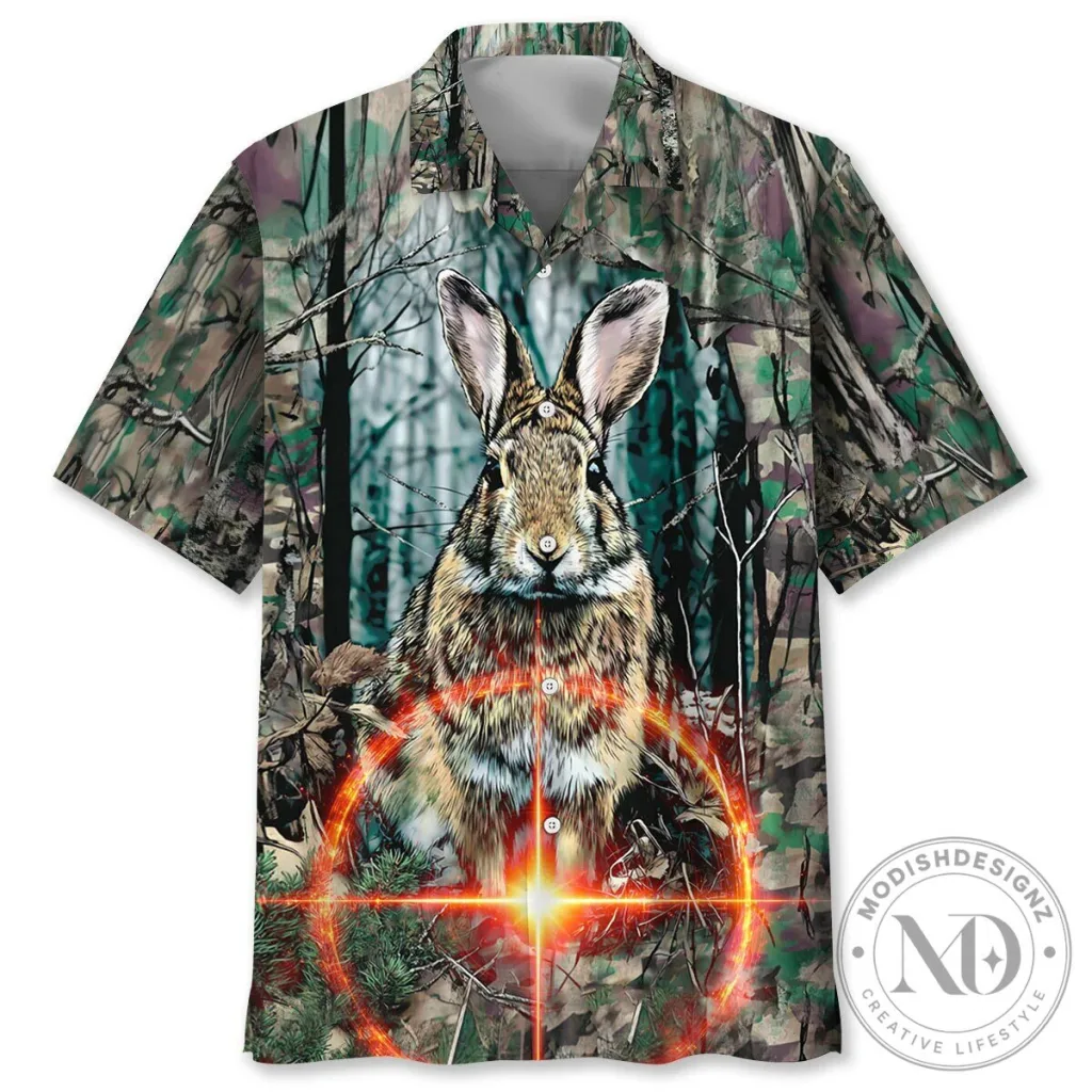 Camouflage Rabbit Hunting Hunter's Target Graphic Print Hawaiian Shirt Camouflage Rabbit Hunting Hunter's Target Graphic Print Hawaiian Shirt