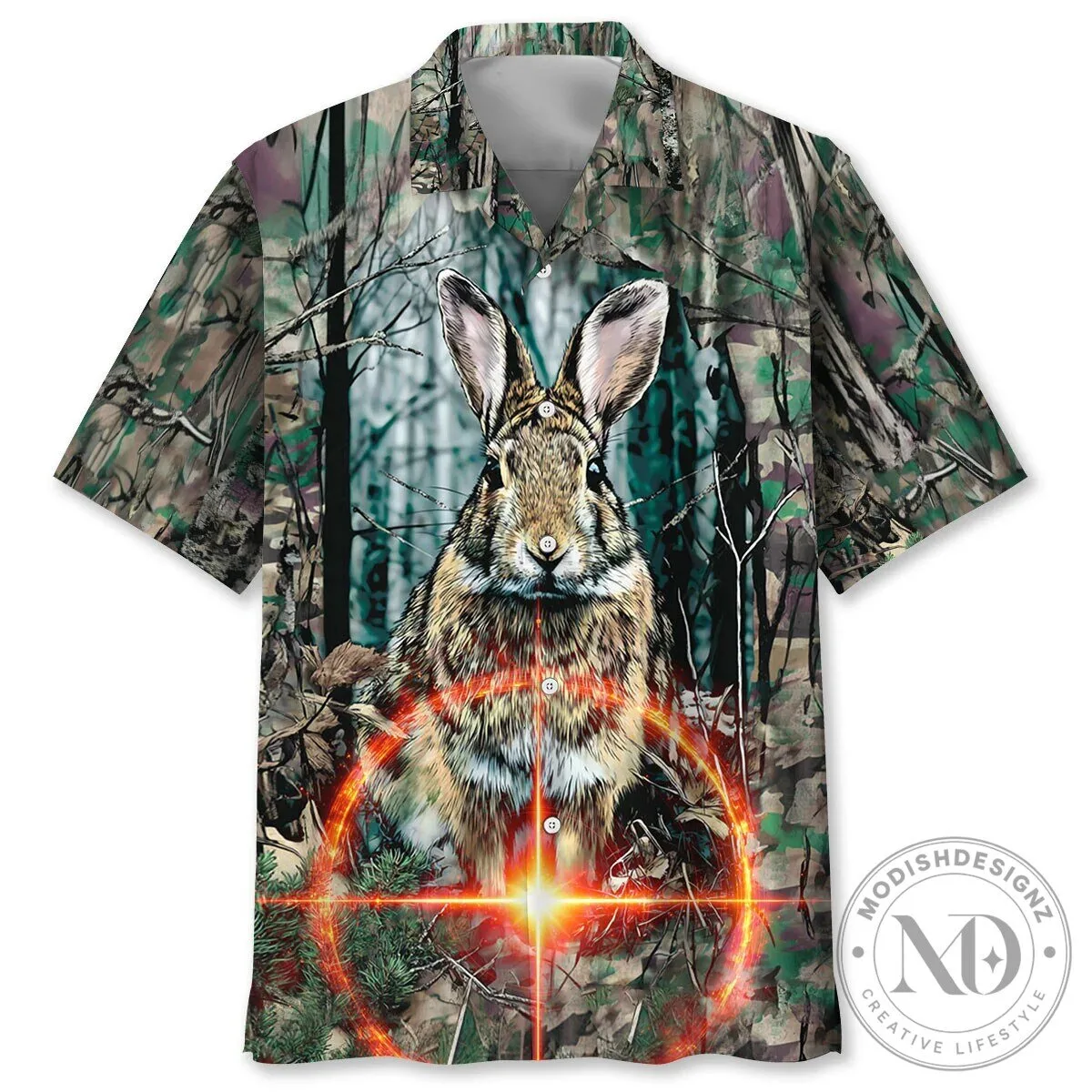 Camouflage Rabbit Hunting Hunter's Target Graphic Print Hawaiian Shirt