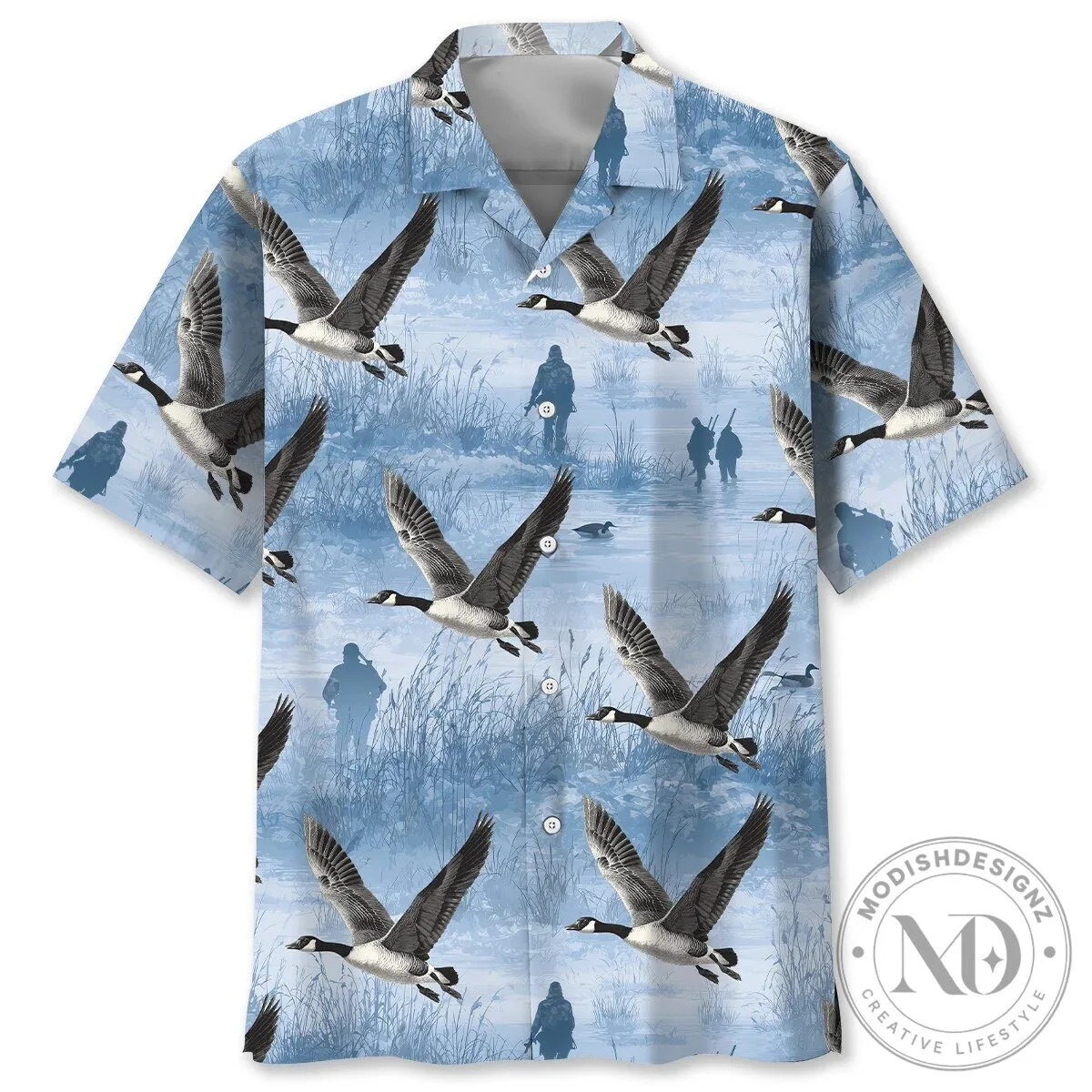 Goose Hunting Scene Men's Blue Waterfowl Hunter Hawaiian Shirt