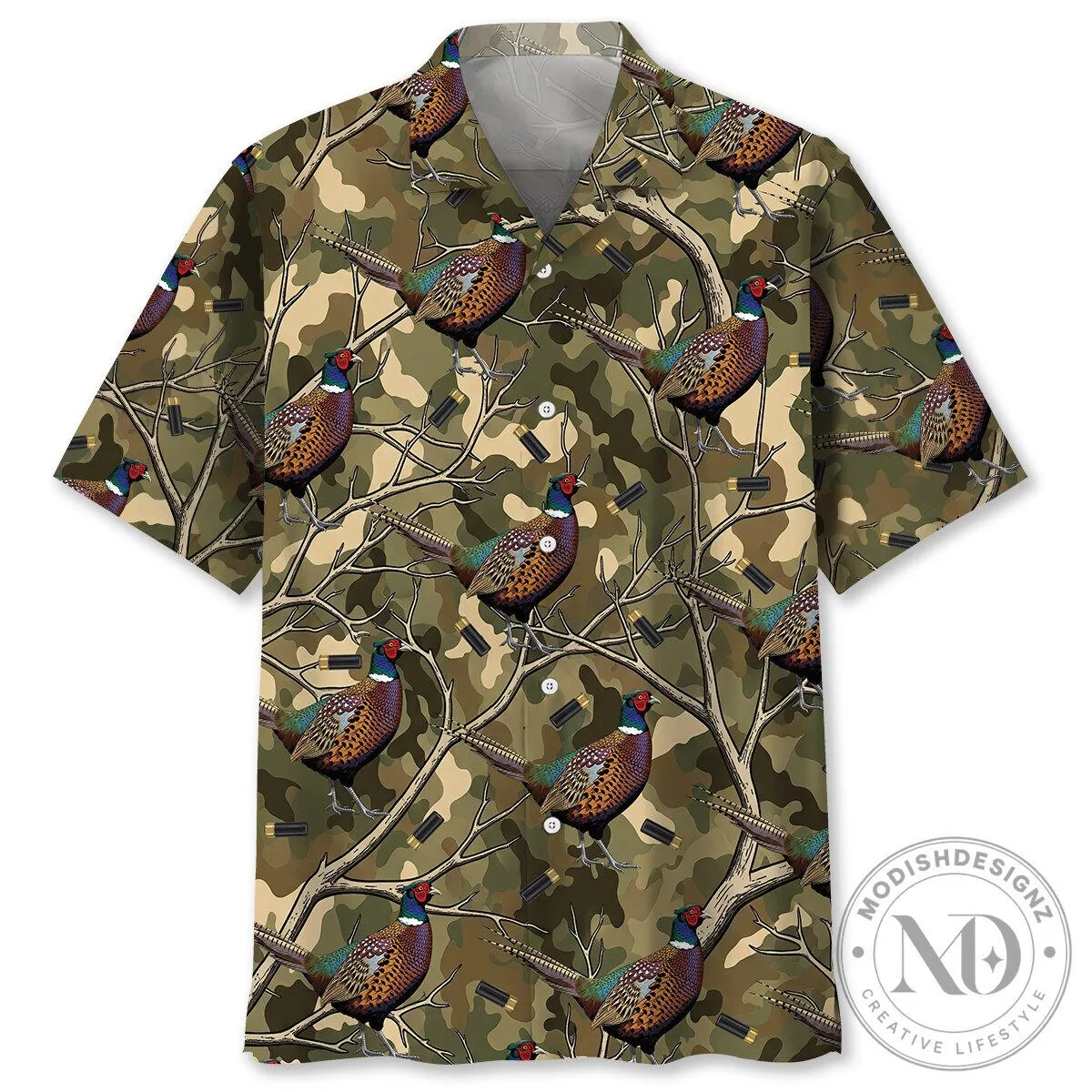 Camouflage Pheasant Hunting Bird Shotgun Shells Hawaiian Shirt