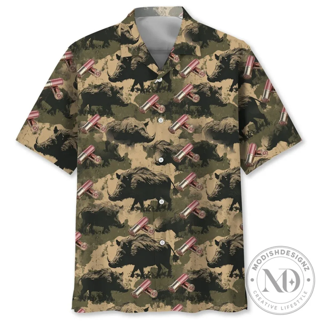 Wild Boar Hunting Camouflage Hawaiian Shirt