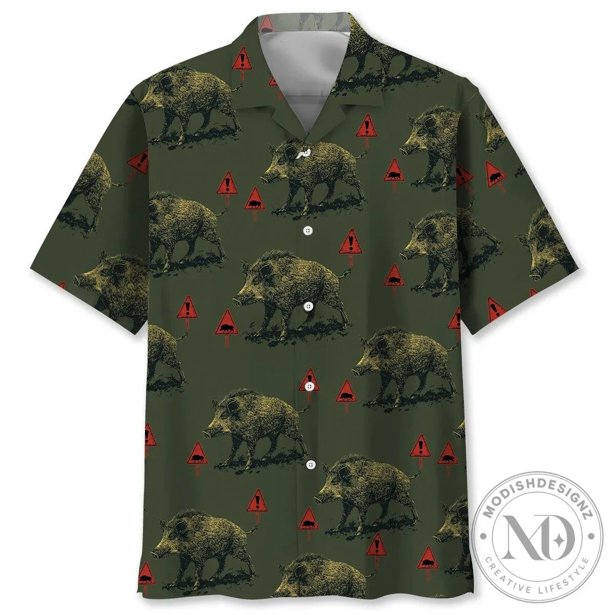Wild Boar Warning Sign Hunter Hawaiian Shirt