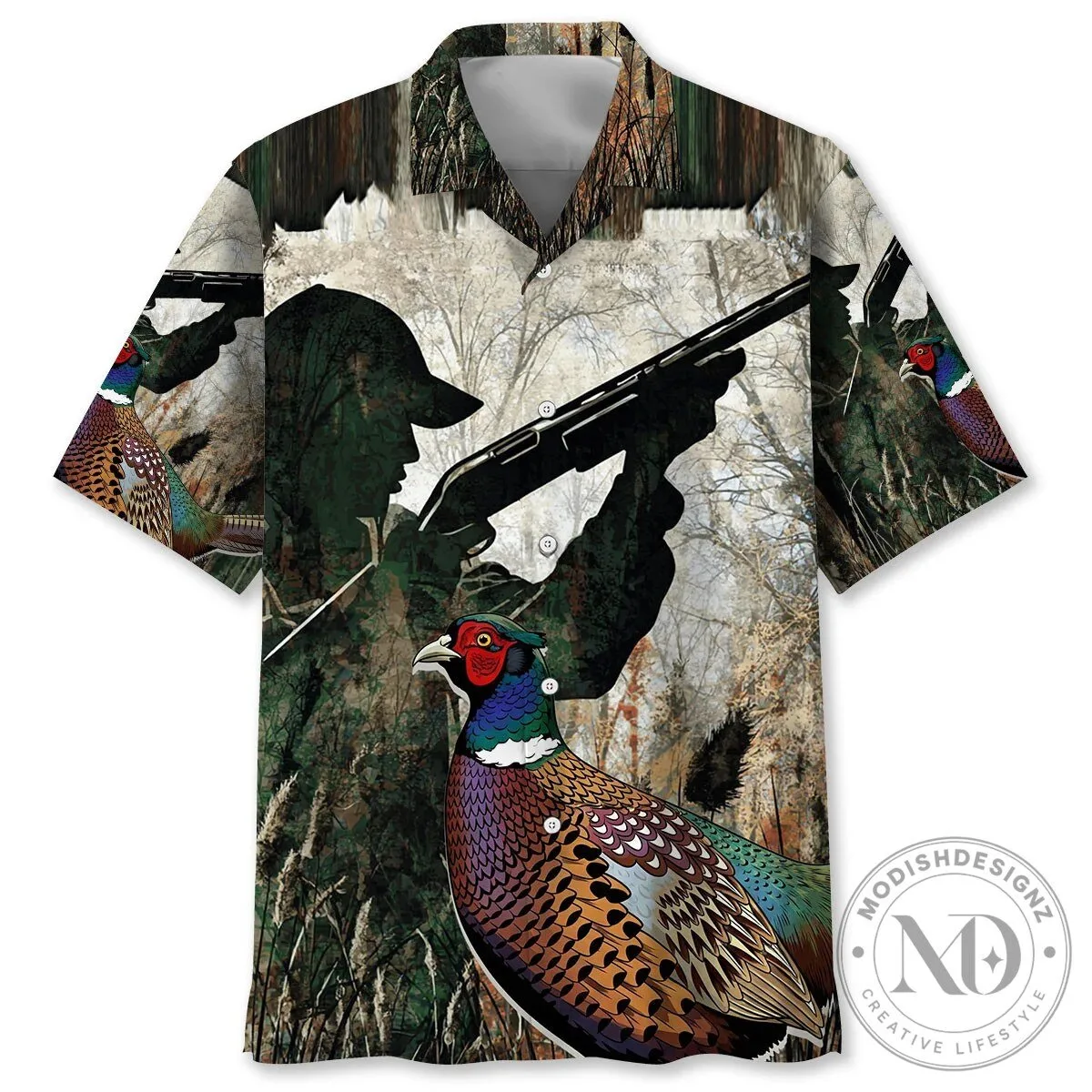 Men's Hawaiian Shirt Featuring Pheasant Hunting Camouflage Design 2 Men's Hawaiian Shirt Featuring Pheasant Hunting Camouflage Design