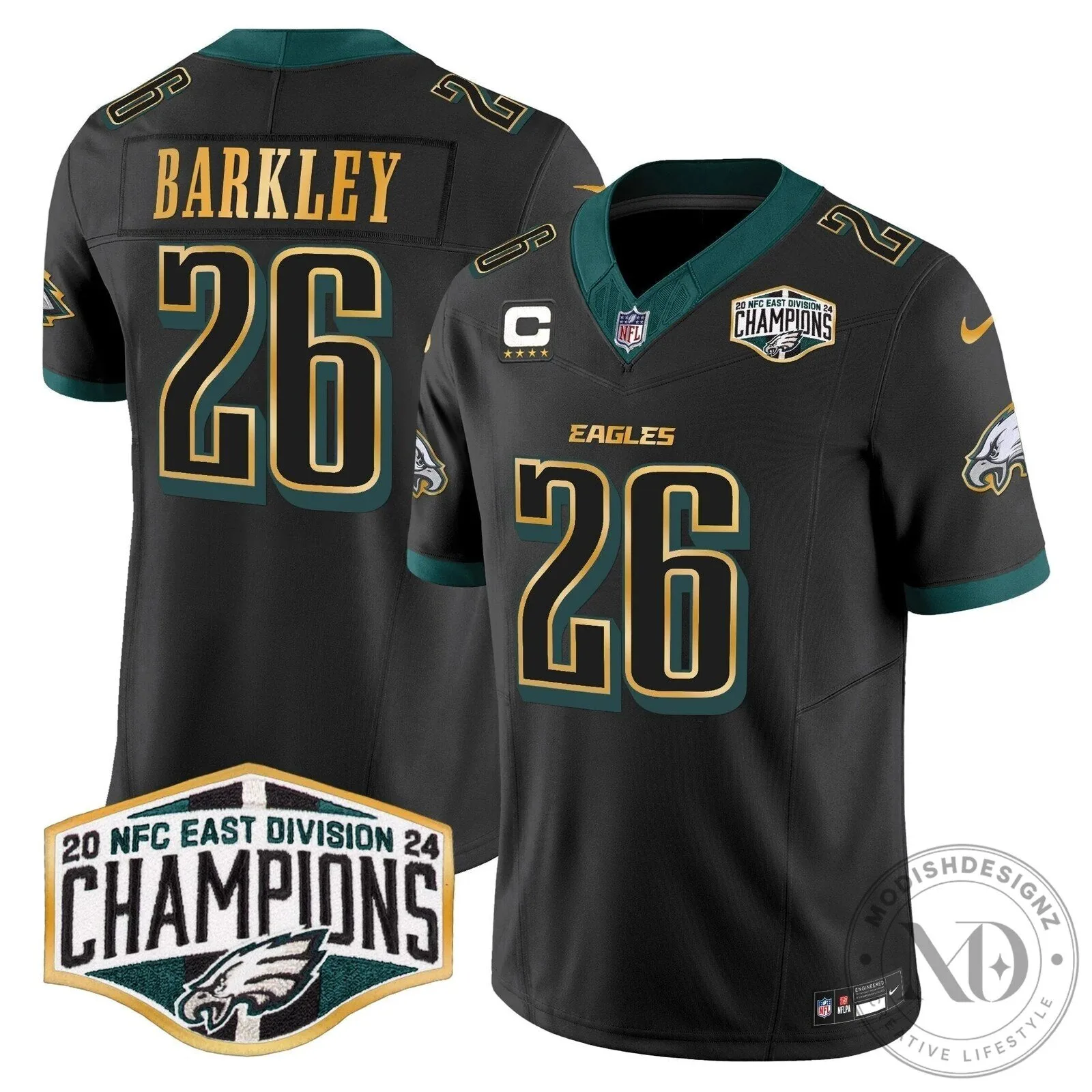 Philadelphia Eagles 2024 NFC East Division Champions Saquon Barkley 26 Football Jersey 60 Philadelphia Eagles 2024 NFC East Division Champions Saquon Barkley 26 Football Jersey