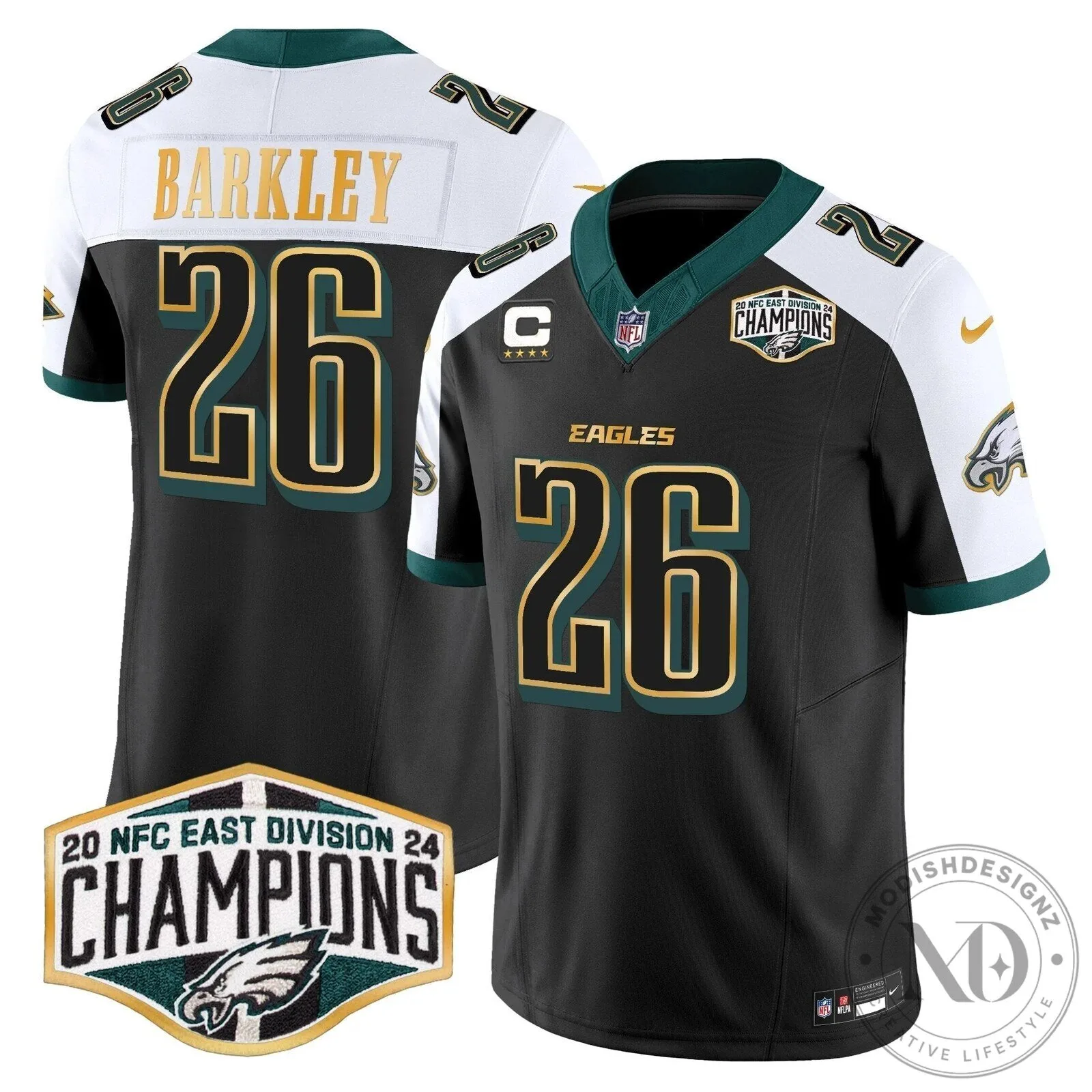 Philadelphia Eagles 2024 NFC East Division Champions Saquon Barkley 26 Football Jersey 78 Philadelphia Eagles 2024 NFC East Division Champions Saquon Barkley 26 Football Jersey