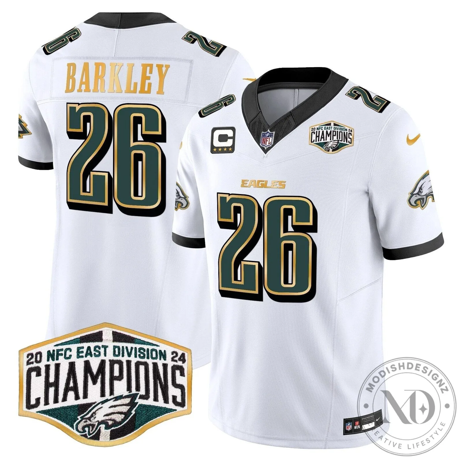 Philadelphia Eagles 2024 NFC East Division Champions Saquon Barkley 26 Football Jersey 99 Philadelphia Eagles 2024 NFC East Division Champions Saquon Barkley 26 Football Jersey