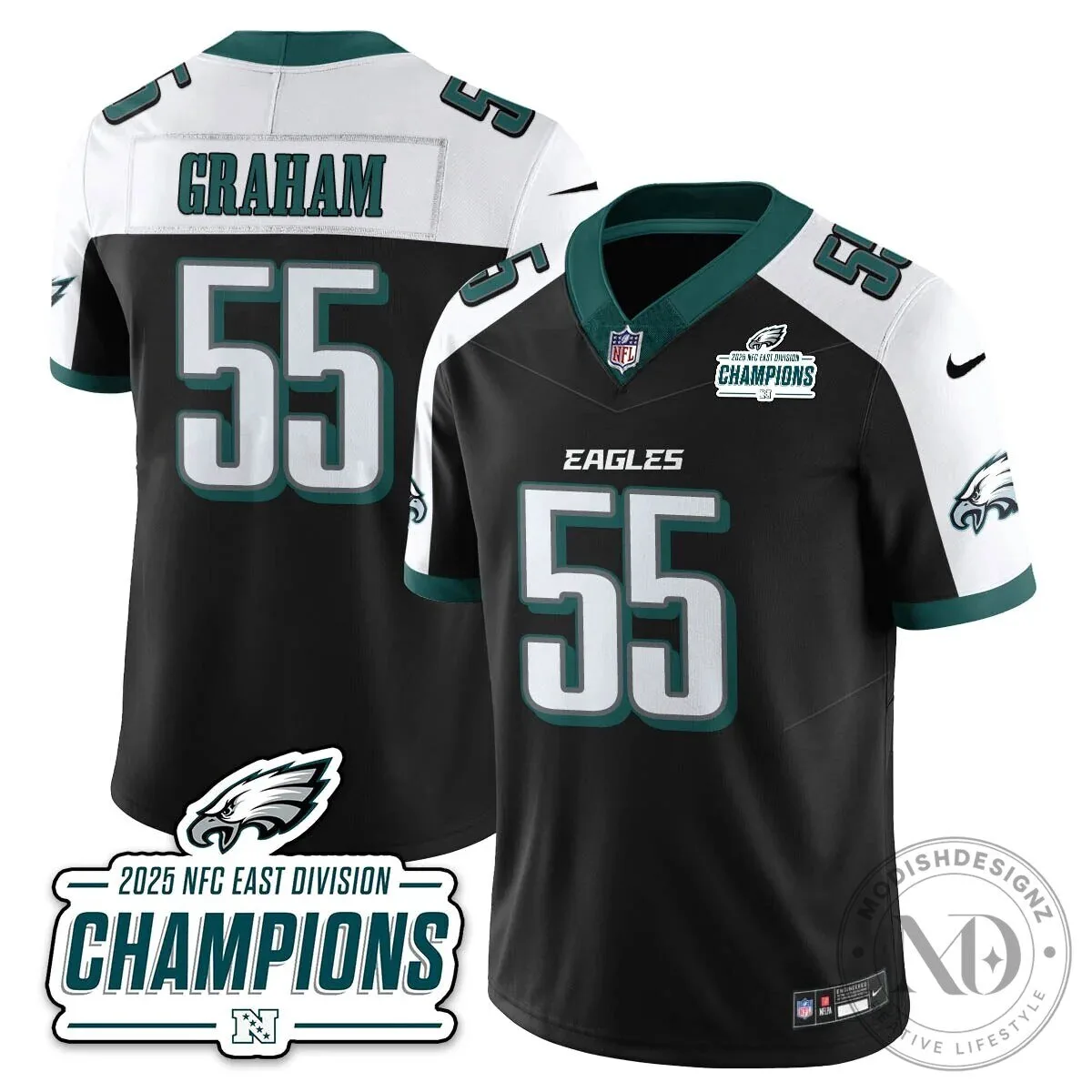 Philadelphia Eagles 2025 NFC East Division Champions Saquon Barkley Football Jersey 64 Philadelphia Eagles 2025 NFC East Division Champions Saquon Barkley Football Jersey