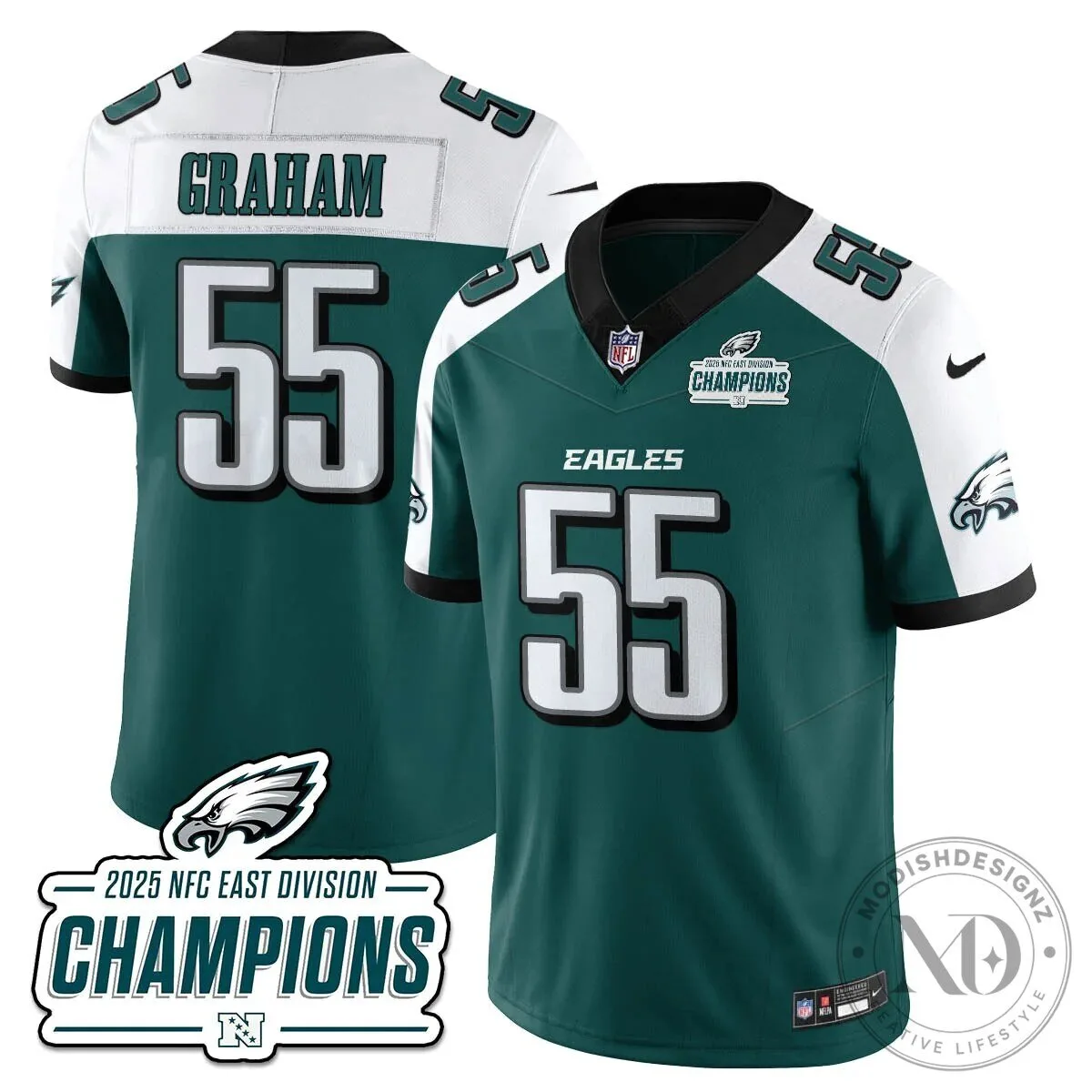 Philadelphia Eagles 2025 NFC East Division Champions Saquon Barkley Football Jersey 80 Philadelphia Eagles 2025 NFC East Division Champions Saquon Barkley Football Jersey