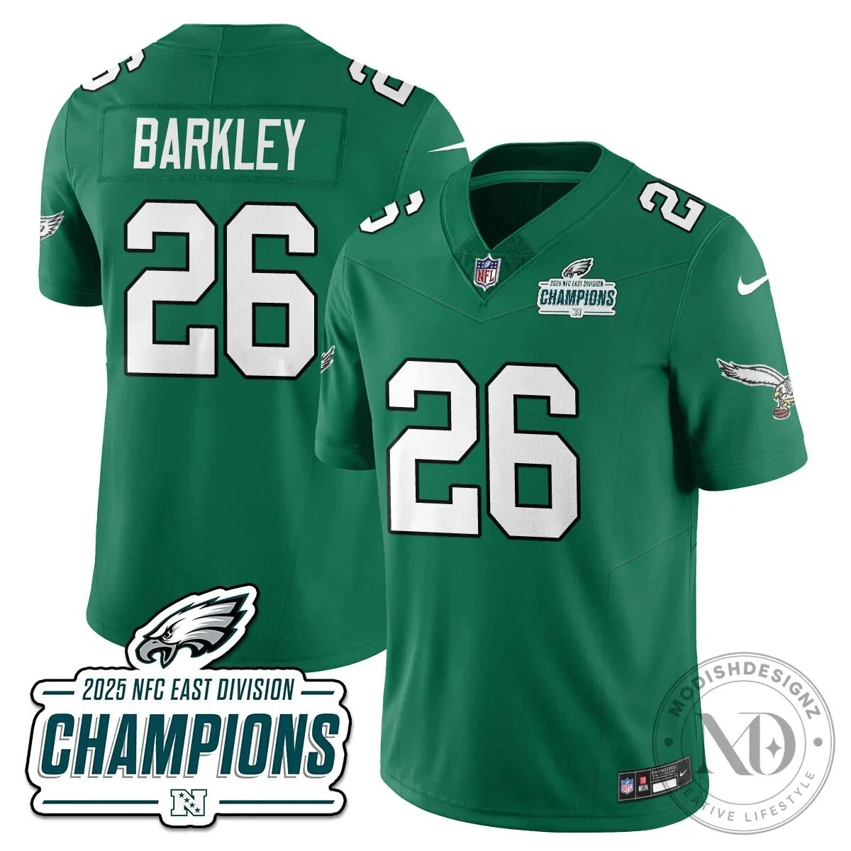 Philadelphia Eagles 2025 NFC East Division Champions Saquon Barkley Football Jersey 84 Philadelphia Eagles 2025 NFC East Division Champions Saquon Barkley Football Jersey
