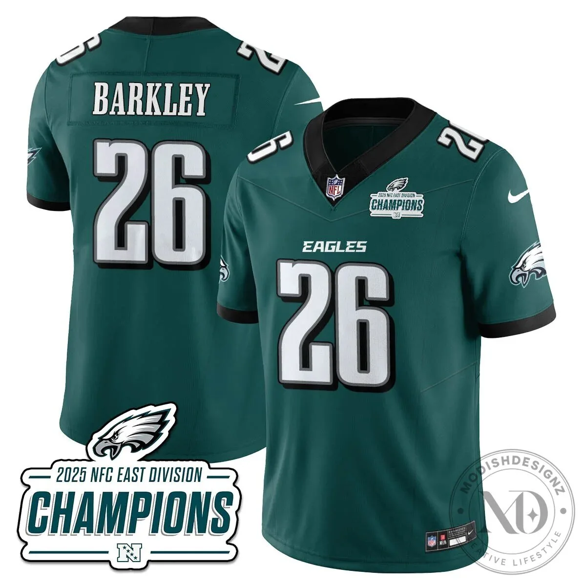 Philadelphia Eagles 2025 NFC East Division Champions Saquon Barkley Football Jersey 92 Philadelphia Eagles 2025 NFC East Division Champions Saquon Barkley Football Jersey