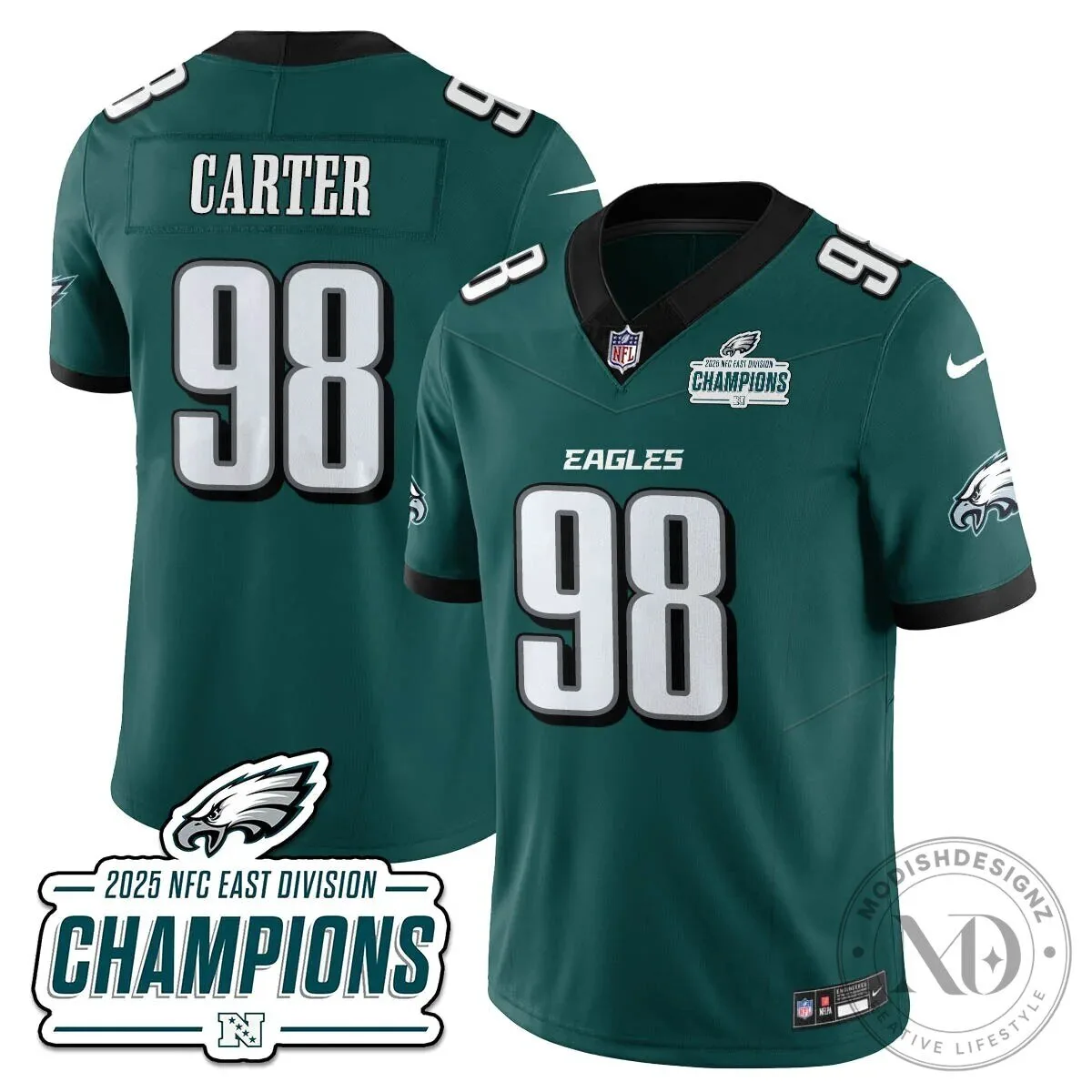 Philadelphia Eagles 2025 NFC East Division Champions Saquon Barkley Football Jersey 94 Philadelphia Eagles 2025 NFC East Division Champions Saquon Barkley Football Jersey
