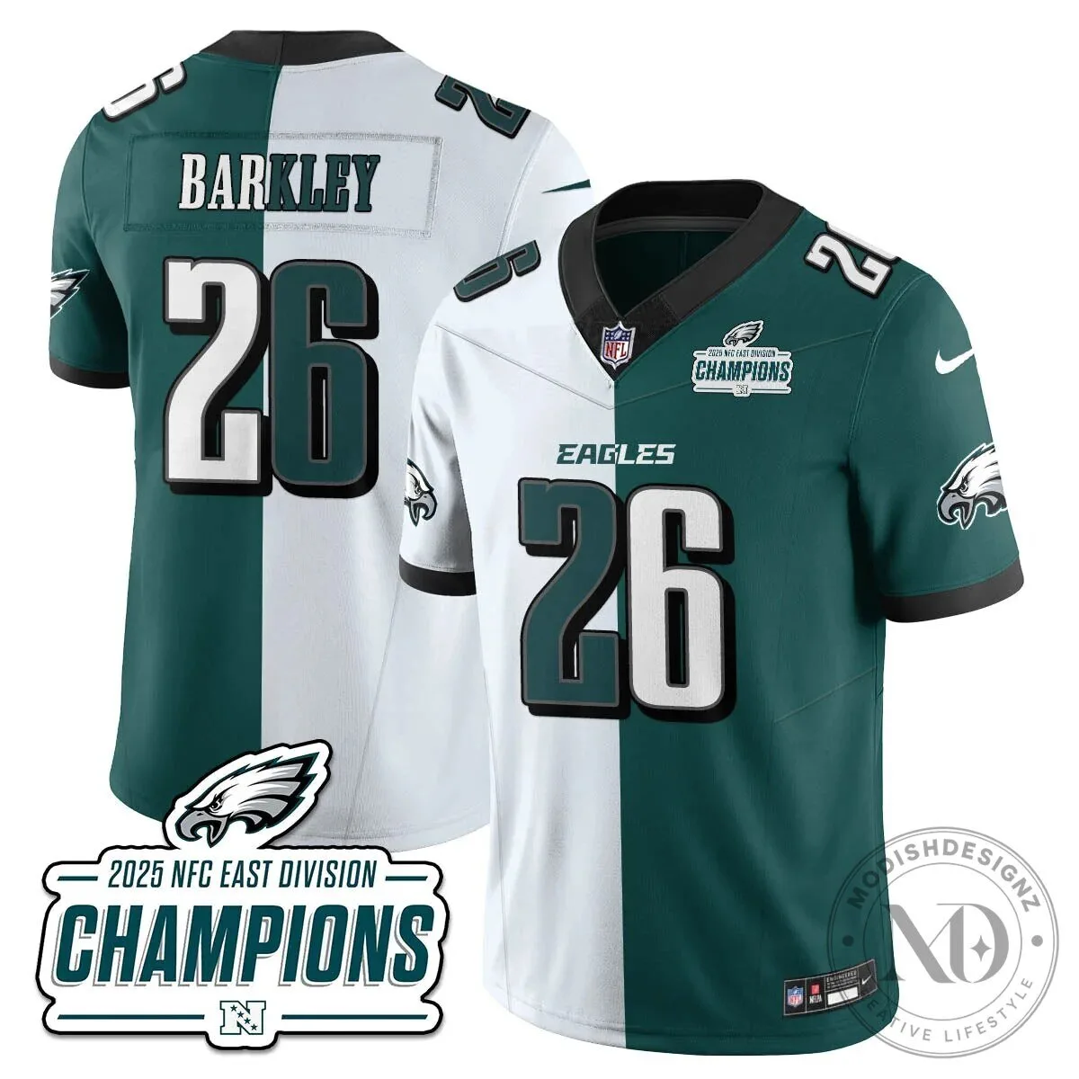 Philadelphia Eagles 2025 NFC East Division Champions Saquon Barkley Football Jersey 100 Philadelphia Eagles 2025 NFC East Division Champions Saquon Barkley Football Jersey