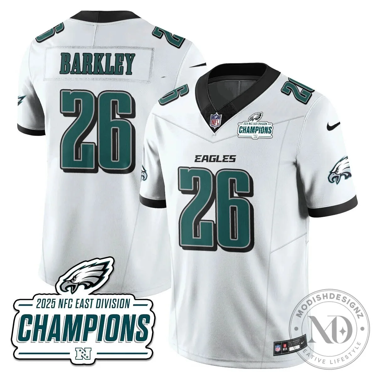 Philadelphia Eagles 2025 NFC East Division Champions Saquon Barkley Football Jersey 108 Philadelphia Eagles 2025 NFC East Division Champions Saquon Barkley Football Jersey