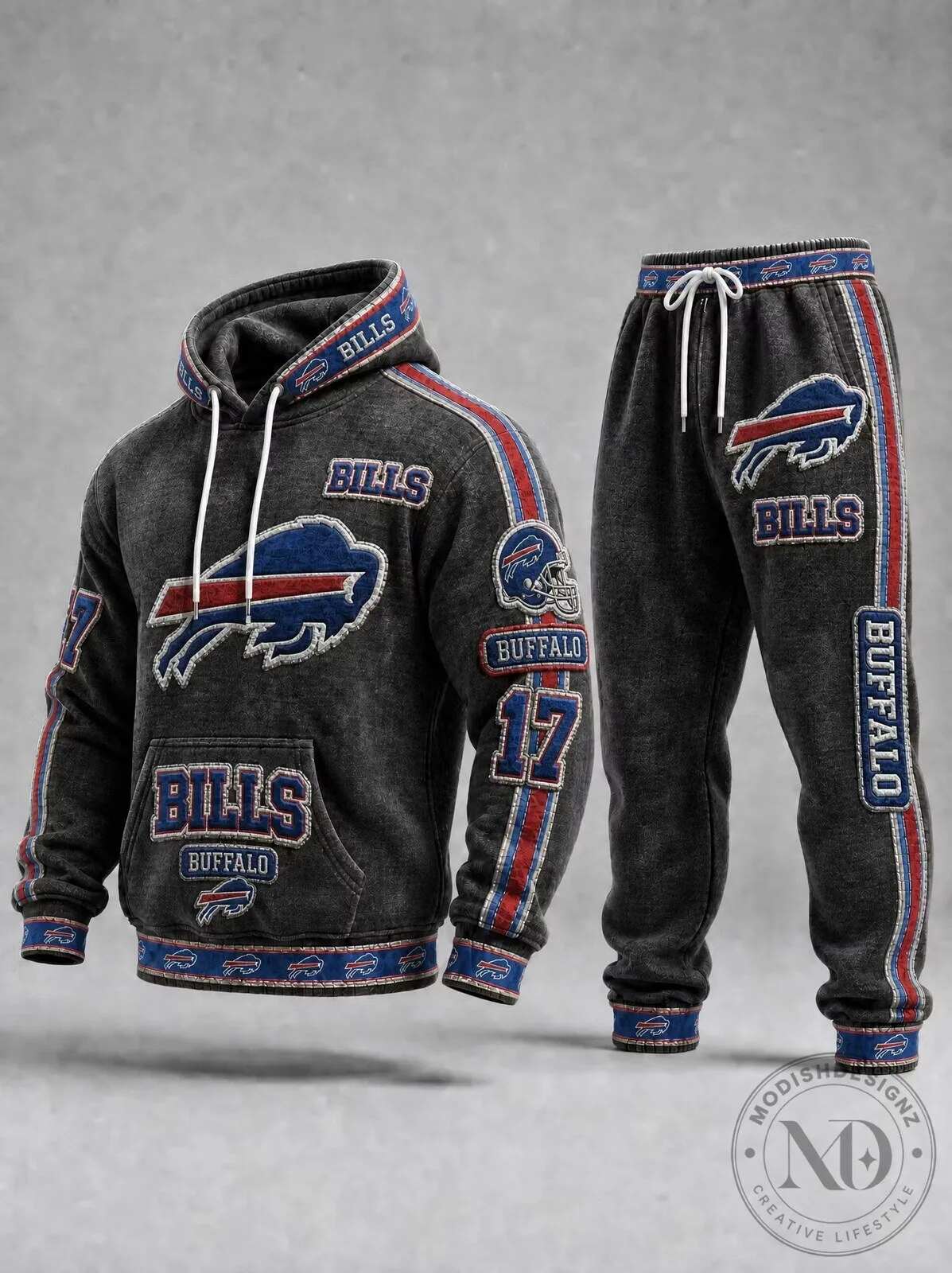 Buffalo Bills Football Team Logo And Number 17 Charcoal Hoodie And Sweatpants Set