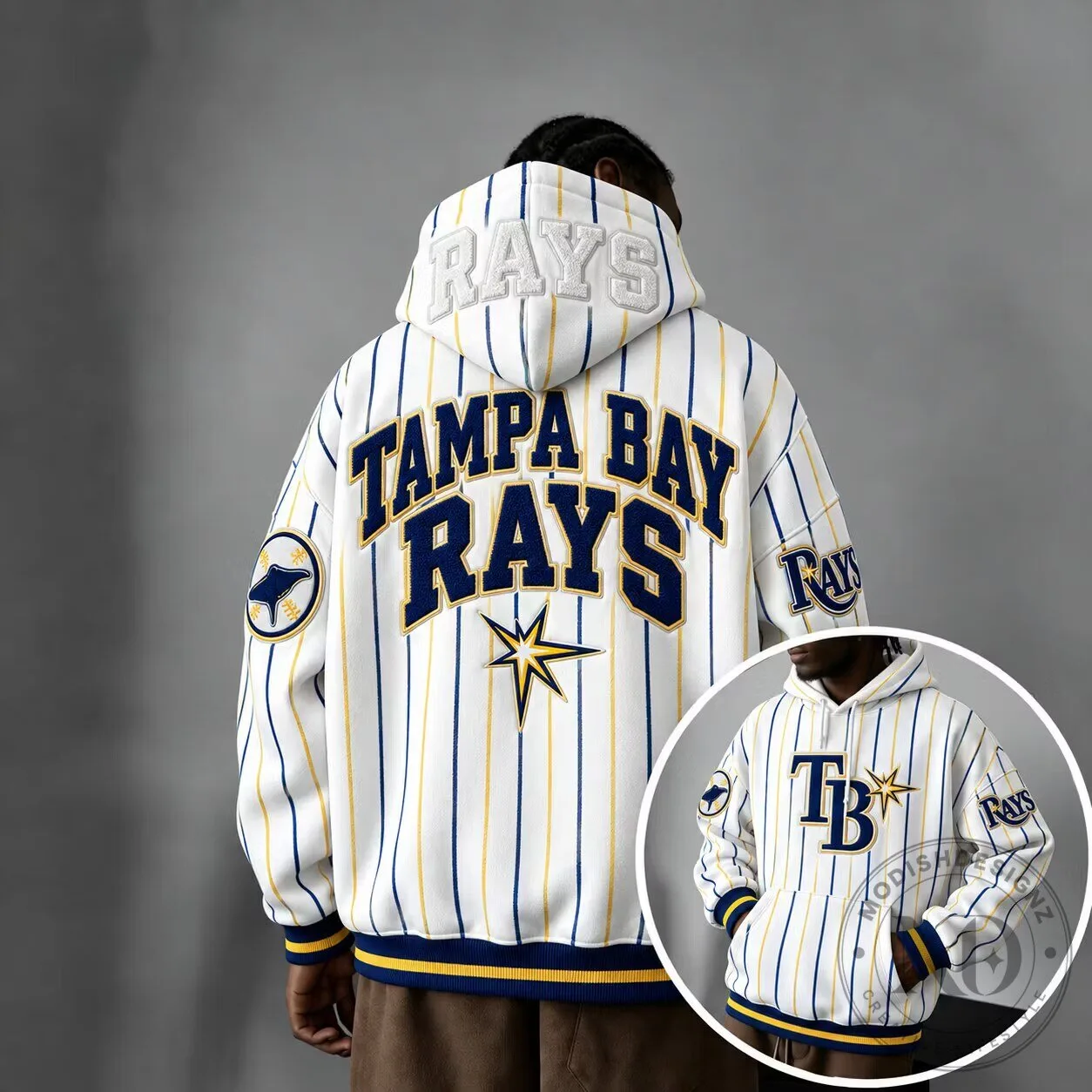 Tampa Bay Rays Baseball Striped Embroidered Oversized Hoodie