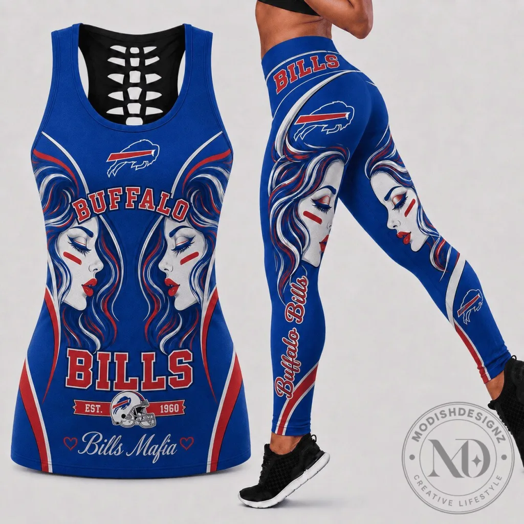 Buffalo Bills Football Team Women's Fan Art Tank Top and Leggings Set Buffalo Bills Football Team Women's Fan Art Tank Top and Leggings Set