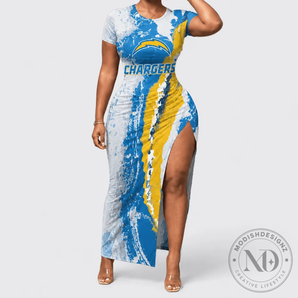 Los Angeles Chargers Paint Splash Women's Bodycon Maxi Dress