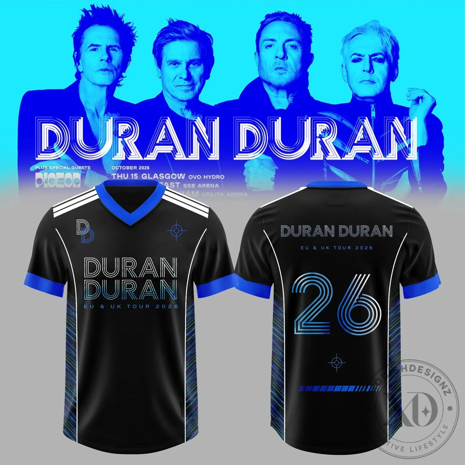Duran Duran EU UK Tour 2026 Black Football Jersey