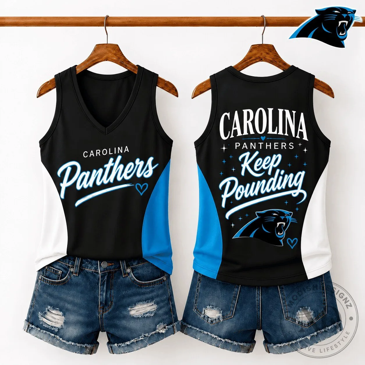 Carolina Panthers Keep Pounding Women's V-Neck Tank Top
