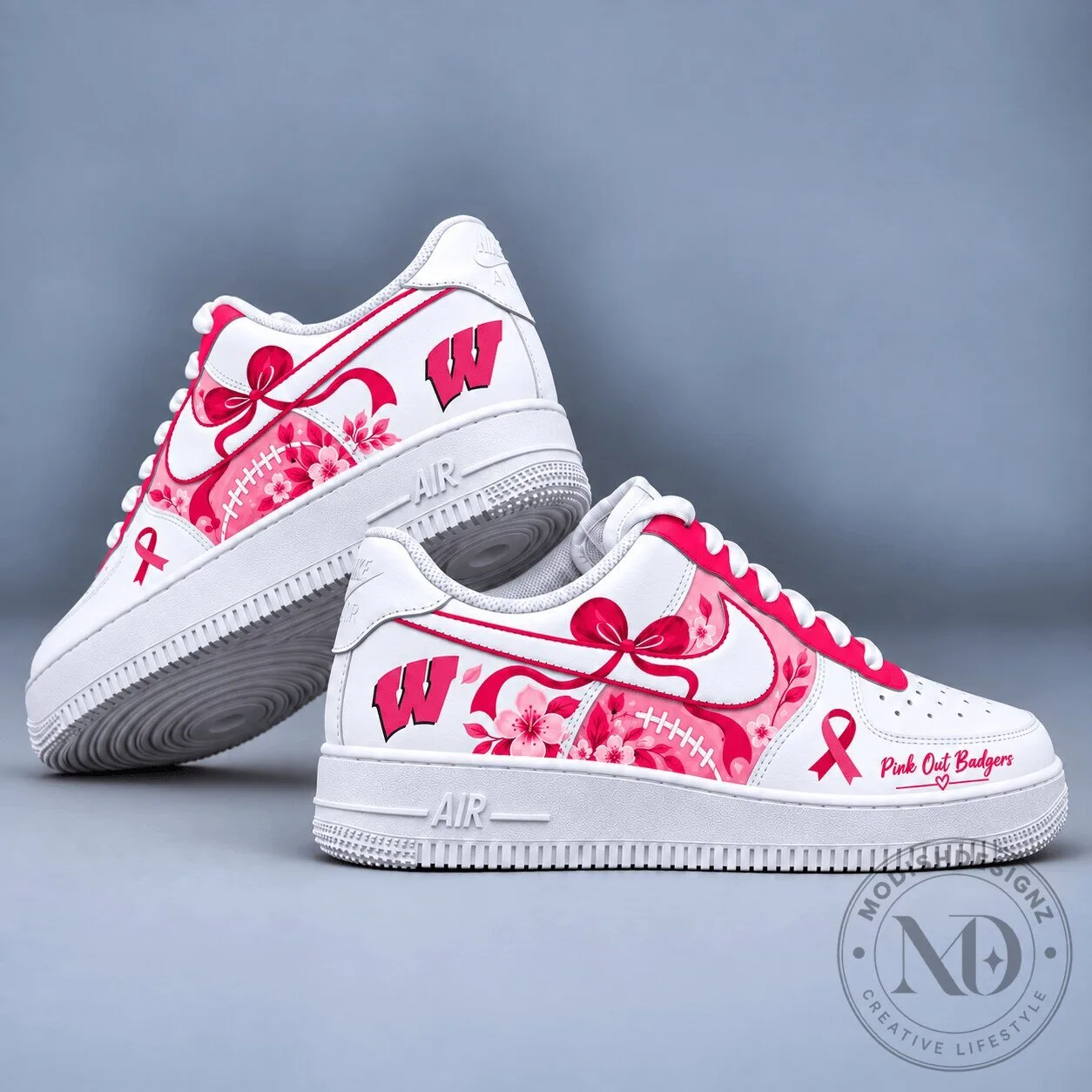 Wisconsin Badgers Pink Out Breast Cancer Awareness Floral Design Shoes