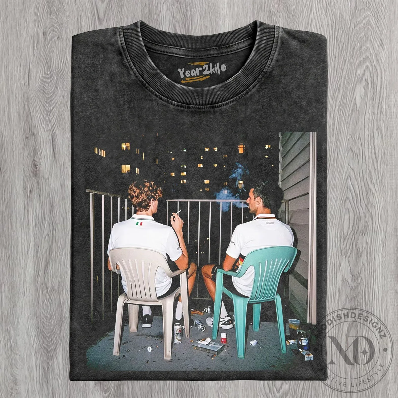 Novak Djokovic and Jannik Sinner Tennis Players Balcony T-Shirt