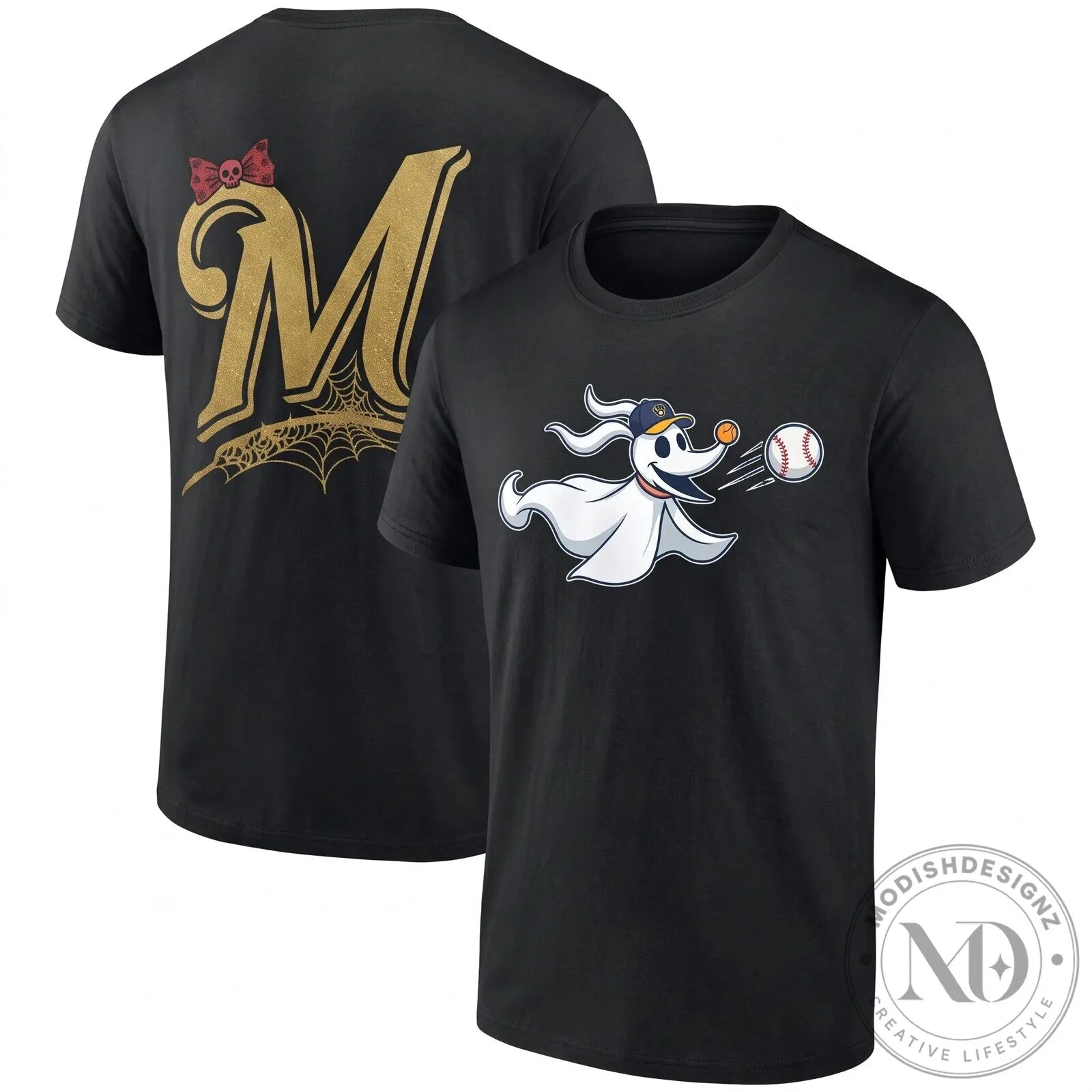 Halloween T-Shirt Featuring Milwaukee Brewers and Zero from The Nightmare Before Christmas