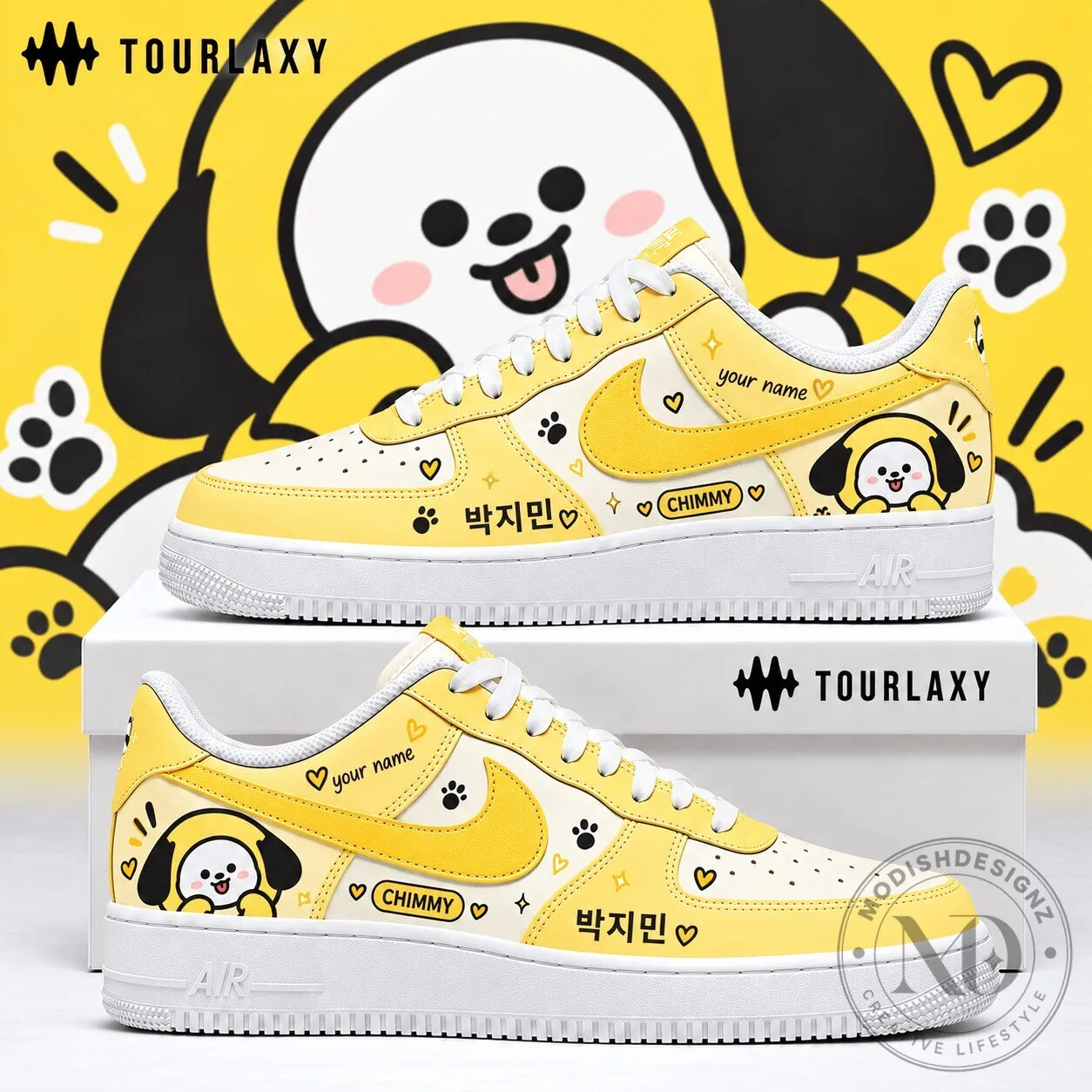 BT21 Chimmy Character Custom Name Yellow and White Low Top Sneakers