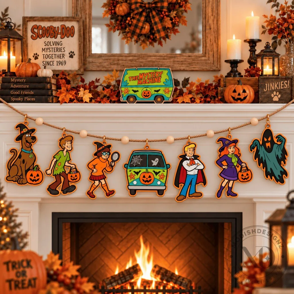 Scooby-Doo Halloween Mystery Machine Character Wooden Garland