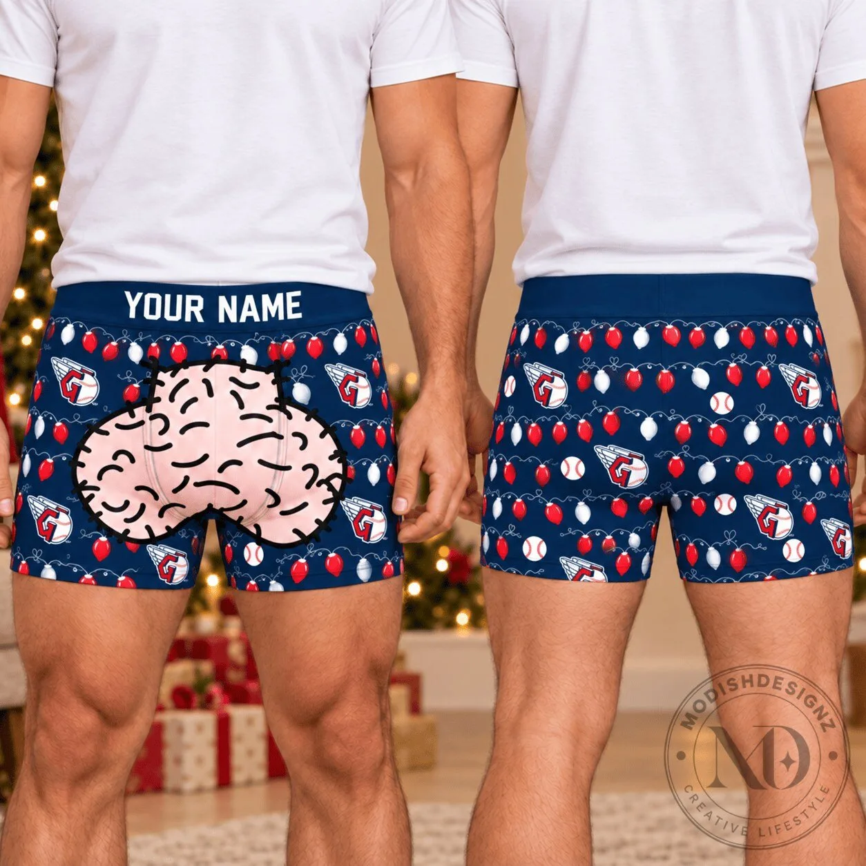 Cleveland Guardians Christmas Lights Pattern Boxer Briefs