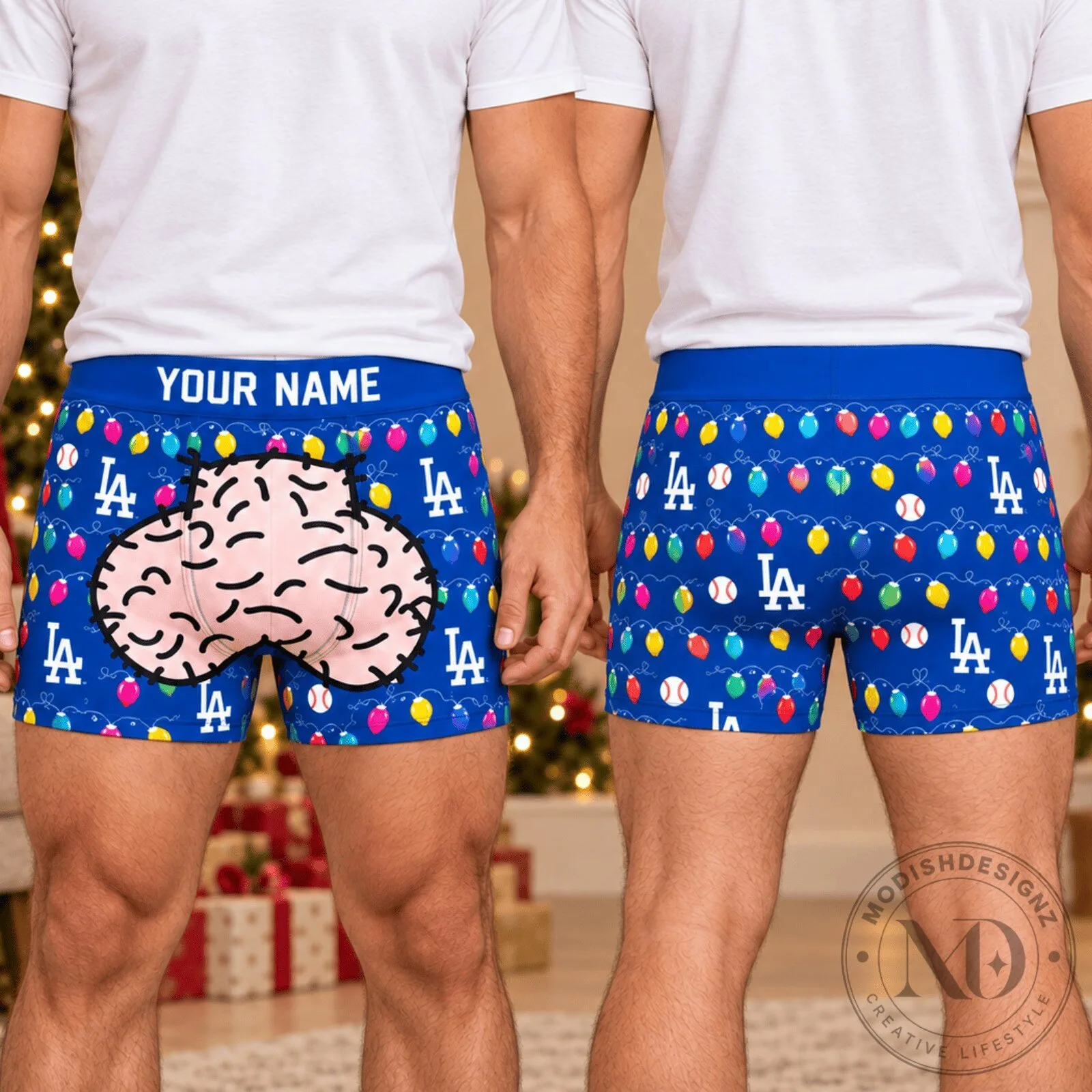 Los Angeles Dodgers Christmas Lights Custom Name Boxer Briefs