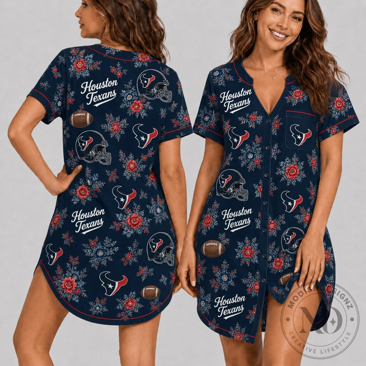 Houston Football Texans Floral Pattern Women's Pajamas Dress