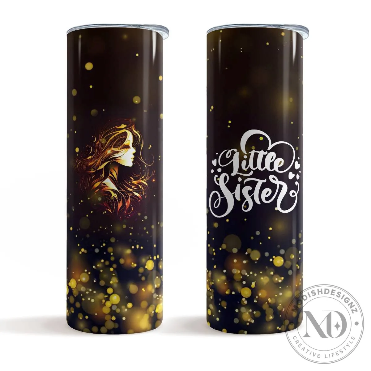 Little Sister Gold Glitter Sparkle Tumbler with Lid and Straw