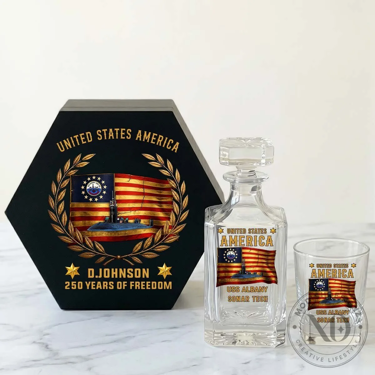 United States Navy Ship Decanter and Whiskey Glass Set with Custom Engraving 10 United States Navy Ship Decanter and Whiskey Glass Set with Custom Engraving