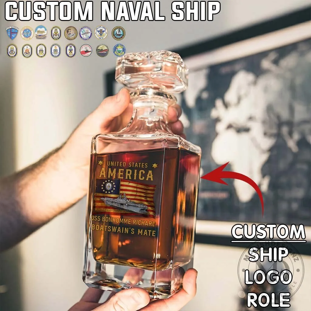 United States Navy Ship Decanter and Whiskey Glass Set with Custom Engraving 13 United States Navy Ship Decanter and Whiskey Glass Set with Custom Engraving