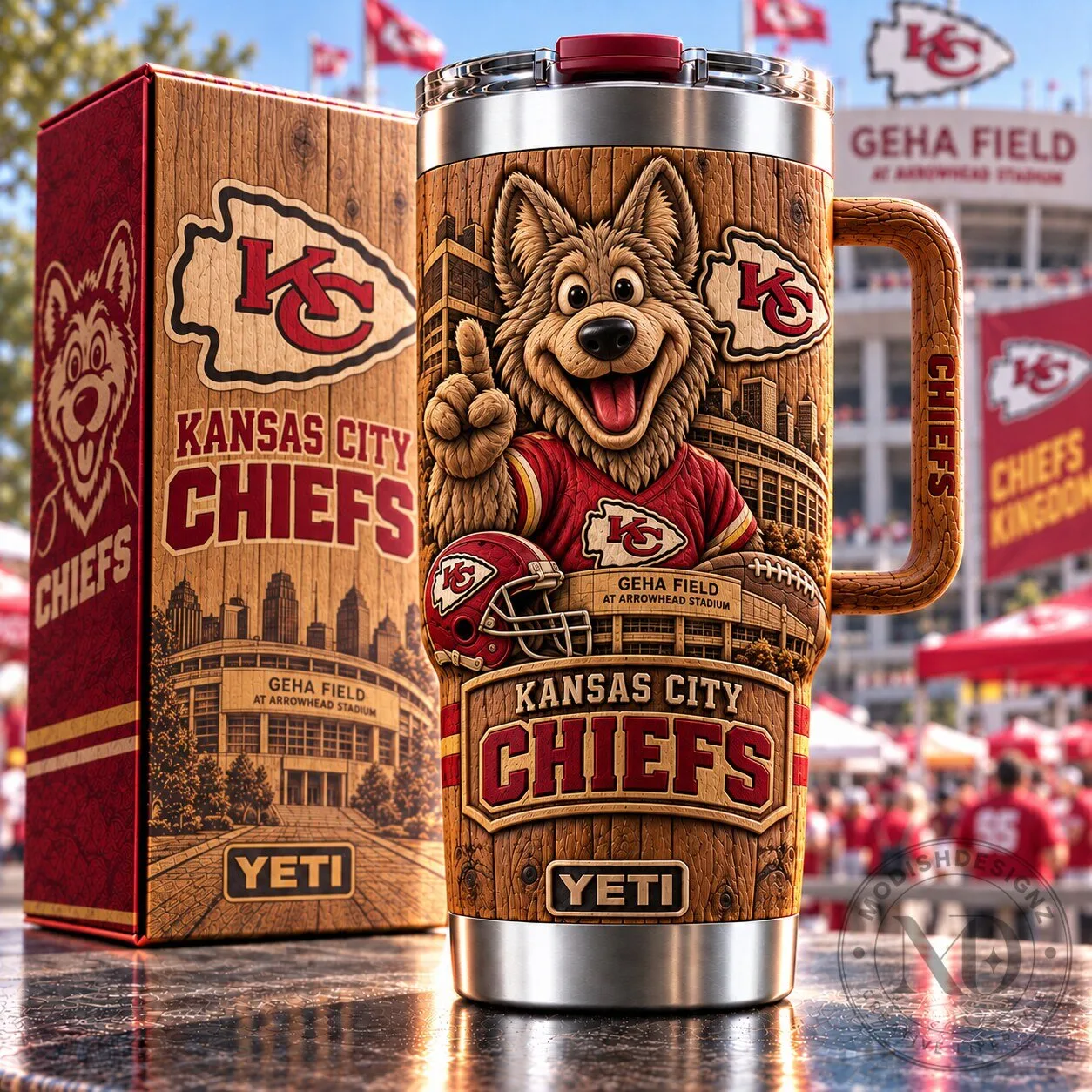 Kansas City Chiefs Woodgrain Relief Mascot Tumbler with Handle