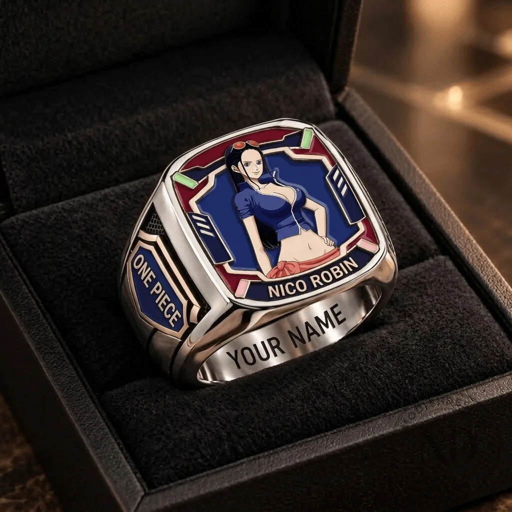 One Piece Nico Robin Anime Character Custom Engraved Stainless Steel Ring