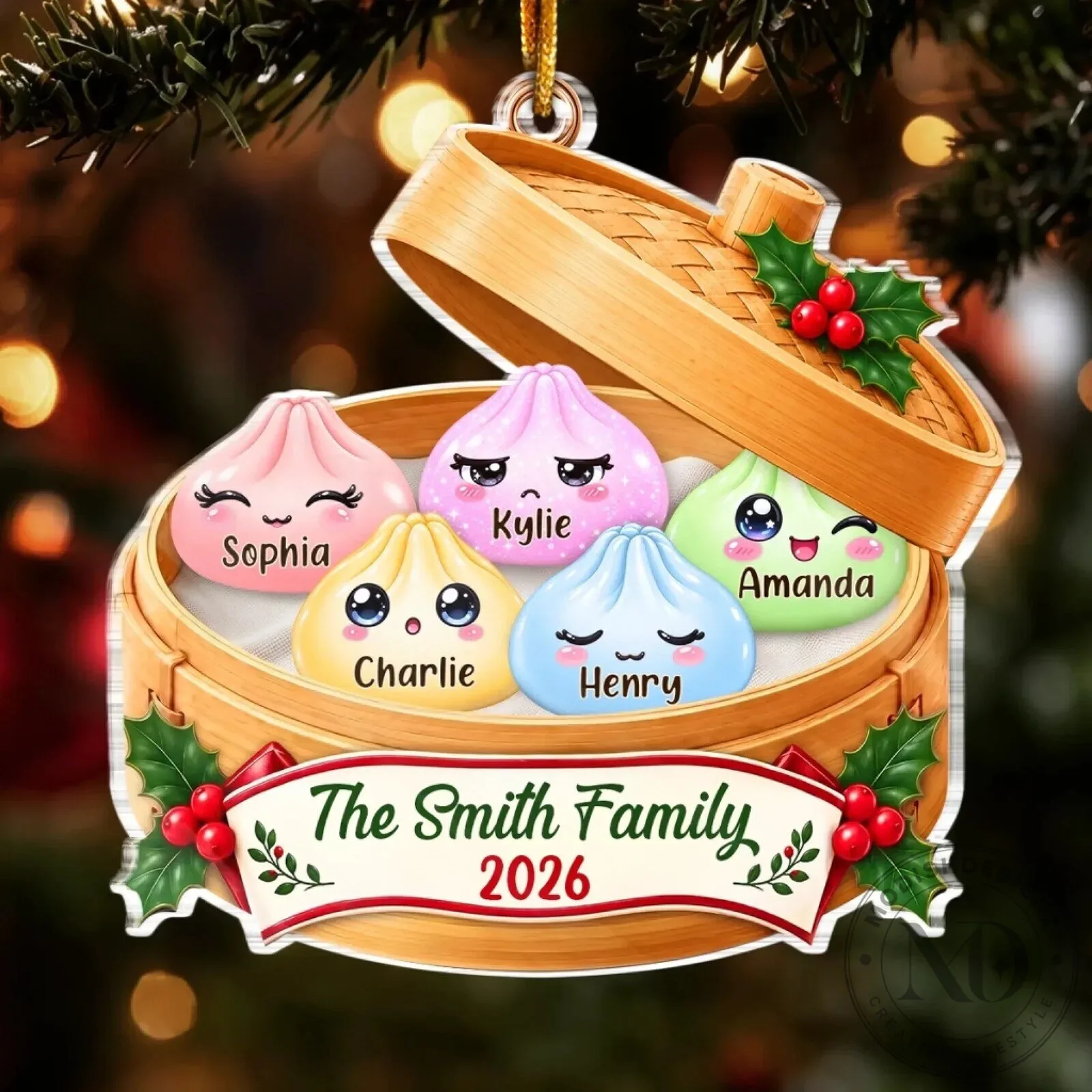 Personalized Family Dumpling Christmas Ornament, Custom Name Holiday Tree Decoration 7 Personalized Family Dumpling Christmas Ornament, Custom Name Holiday Tree Decoration