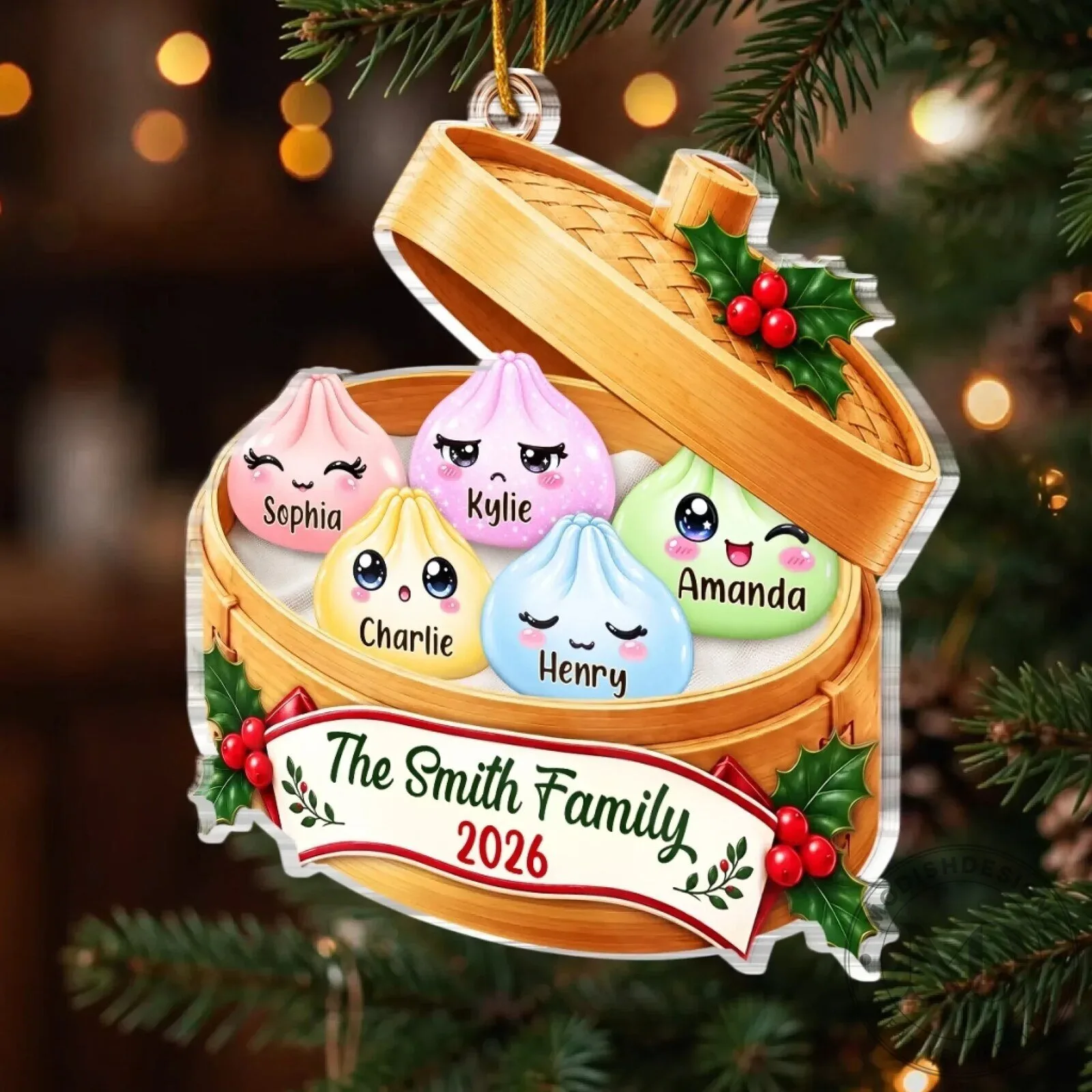 Personalized Family Dumpling Christmas Ornament, Custom Name Holiday Tree Decoration 11 Personalized Family Dumpling Christmas Ornament, Custom Name Holiday Tree Decoration